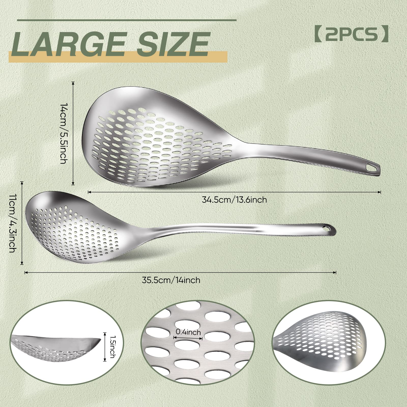 2 Pieces Skimmer Slotted Spoon Spider Strainer Stainless Steel Skimmer Ladle Skimmer Spoon Rustproof Frying Spoon Strainer Colan