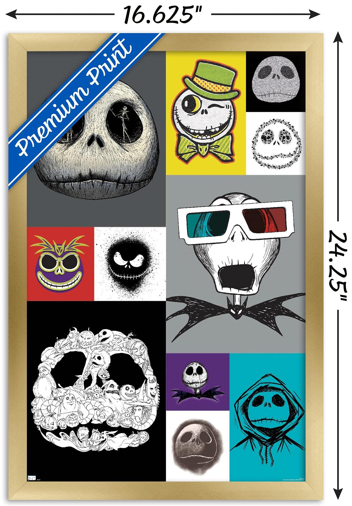 Trends International Disney Tim Burton'S The Nightmare Before Christmas - Jack Grid Wall Poster, 14.72'' X 22.37'', Gold Framed