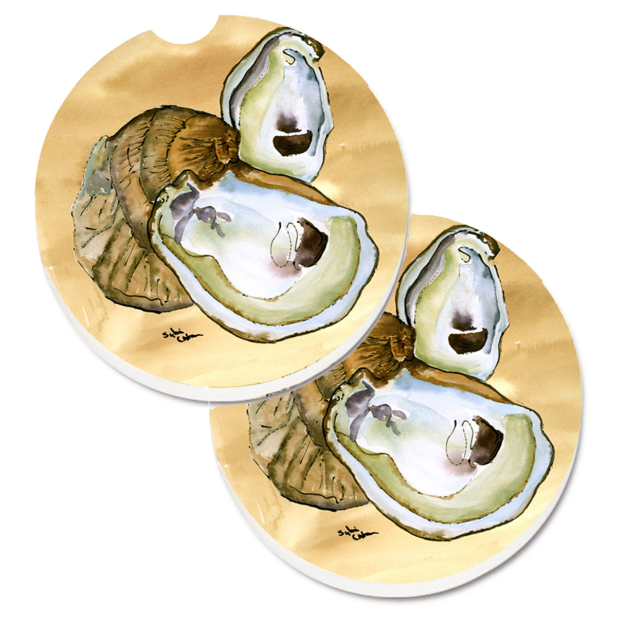 'Caroline'S Treasures Oyster Set Of 2 Cup Holder Car Coasters 8160Carc, 2.56, Multicolor''
