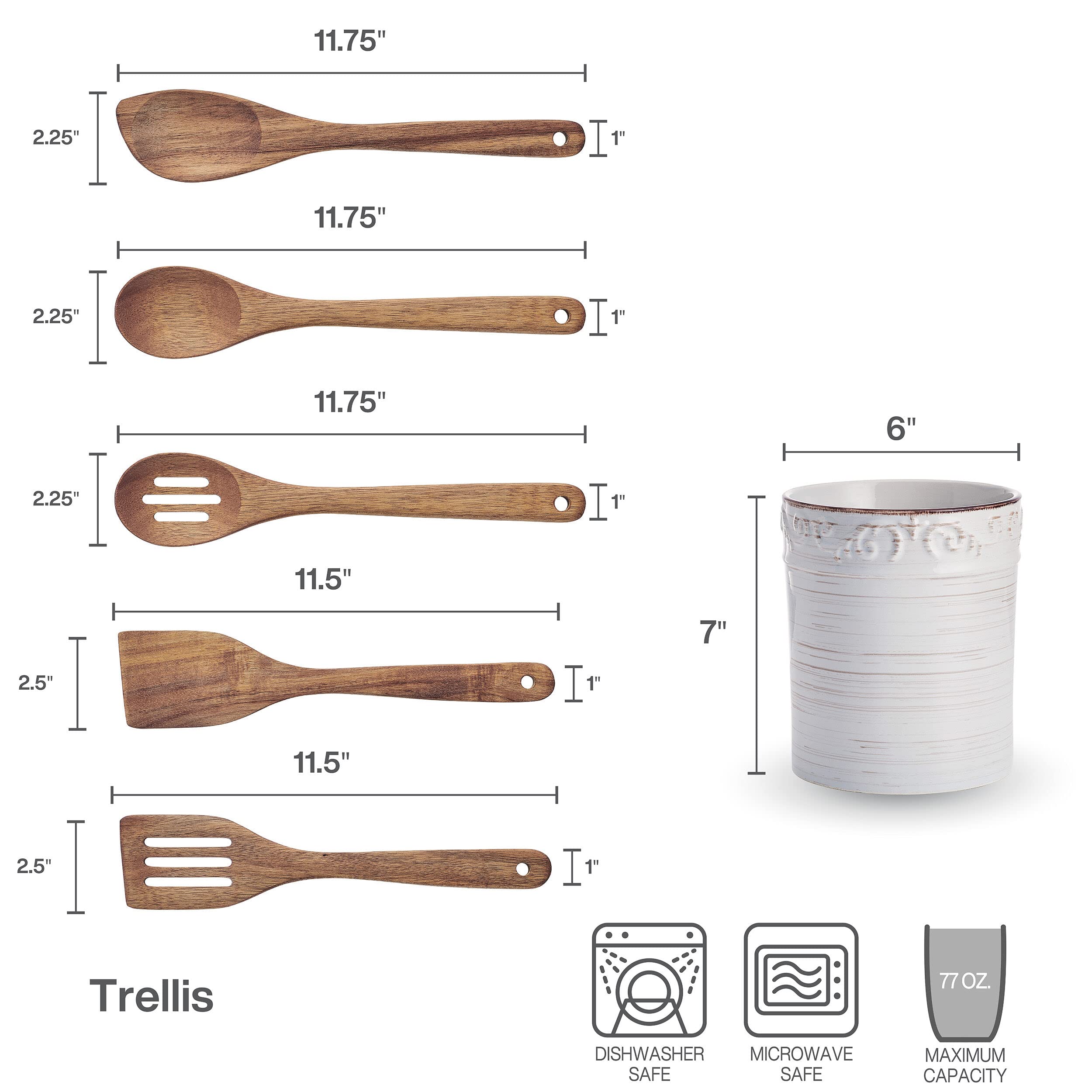 Pfaltzgraff Trellis Utensil Crock, 7X6 Inch, White