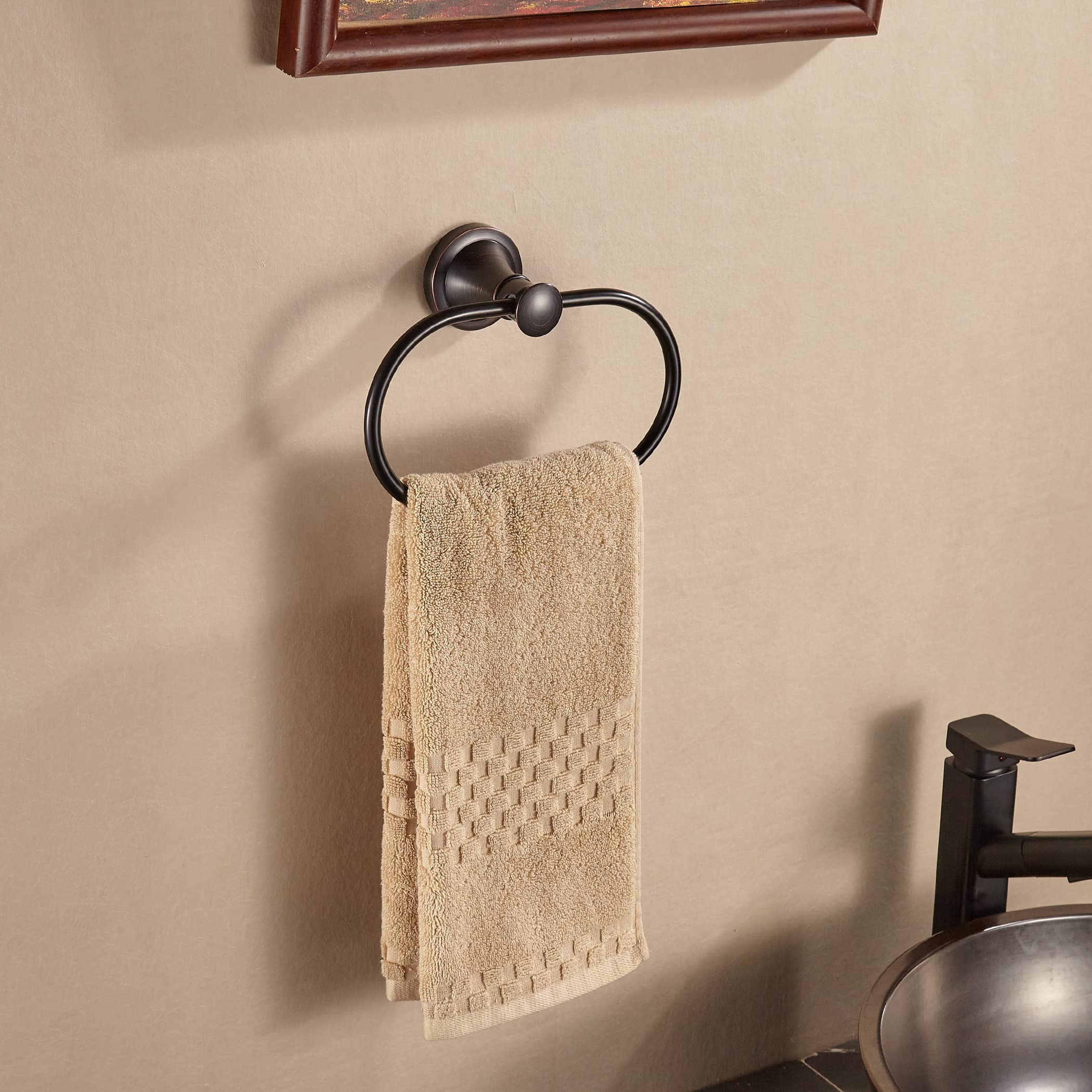 Wolibeer Bronze Towel Holder, Oil Rubbed Oval Hand Towel Ring Wall Mount Farmhouse Towel Hanger Rustic Towel Rack Stainless Stee