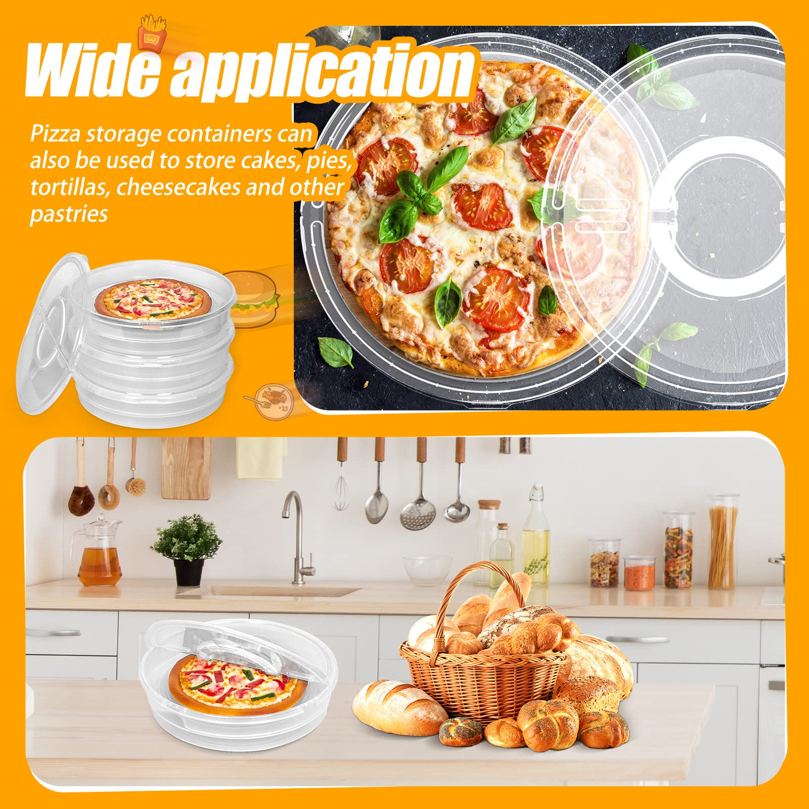 Crowye 3 Pcs 12 Inch Food Storage Container Set, ABS Material, 2 Compartments, Pie Carrier for Pizza, Cakes, Desserts
