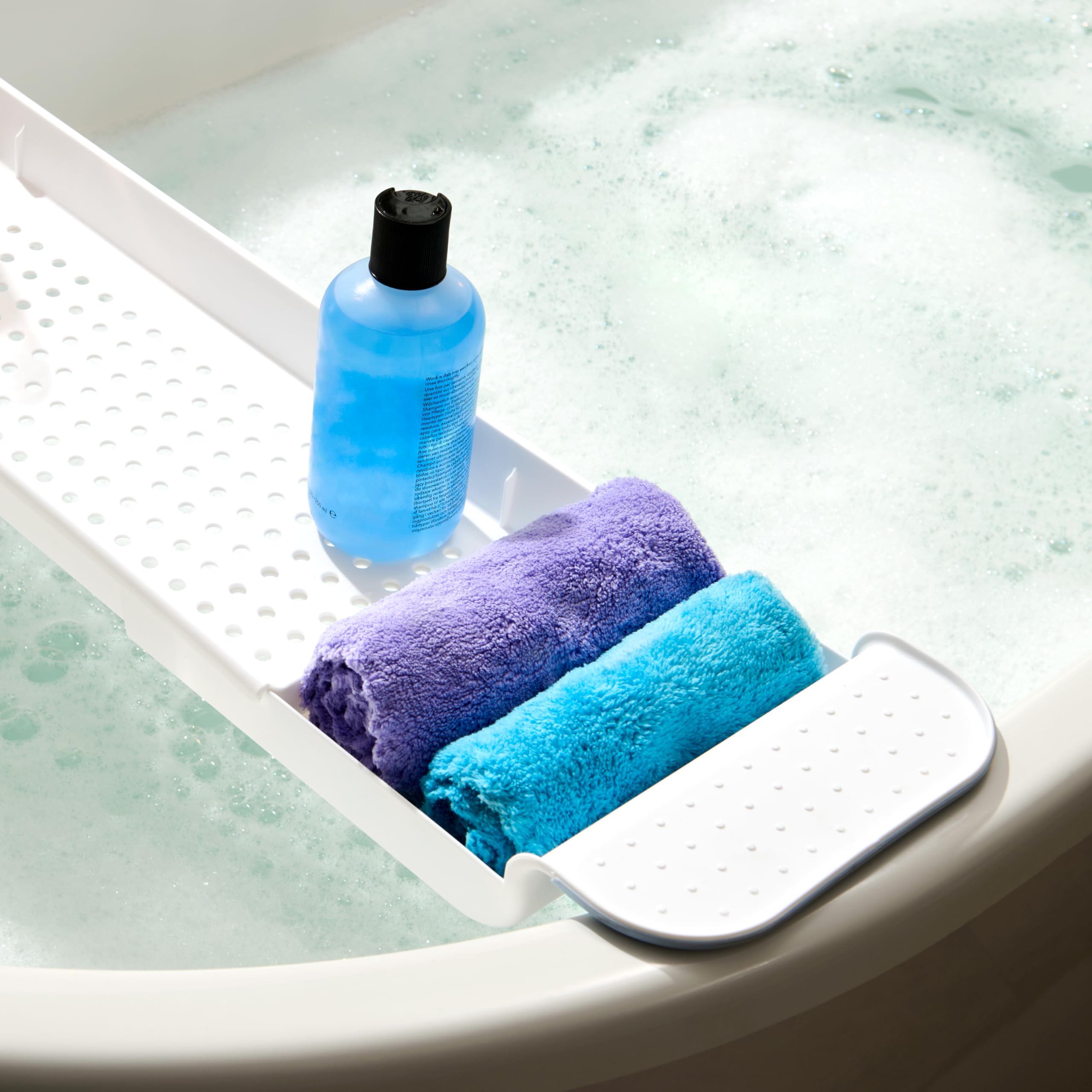 Madesmart Expandable Bath Tray For Bathtubs, Plastic Shower And Bath Shelf Caddy, White, Multifunctional Bathtub Bathroom Organi