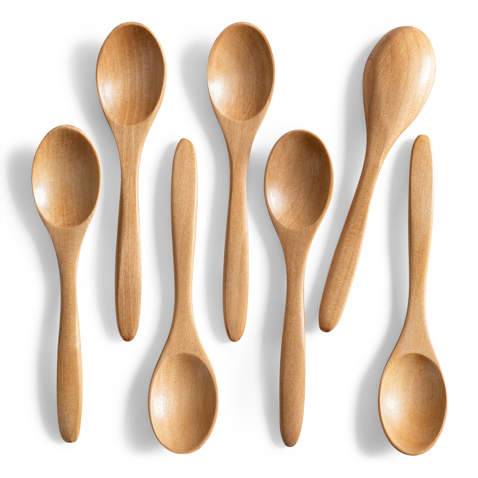 Hefild 7 Pcs Small Wooden Spoons, 5.8 Inch Honey Spoons For Tea, Schima Wooden Honey Teaspoon For Coffee, Little Tiny Wood Spoon