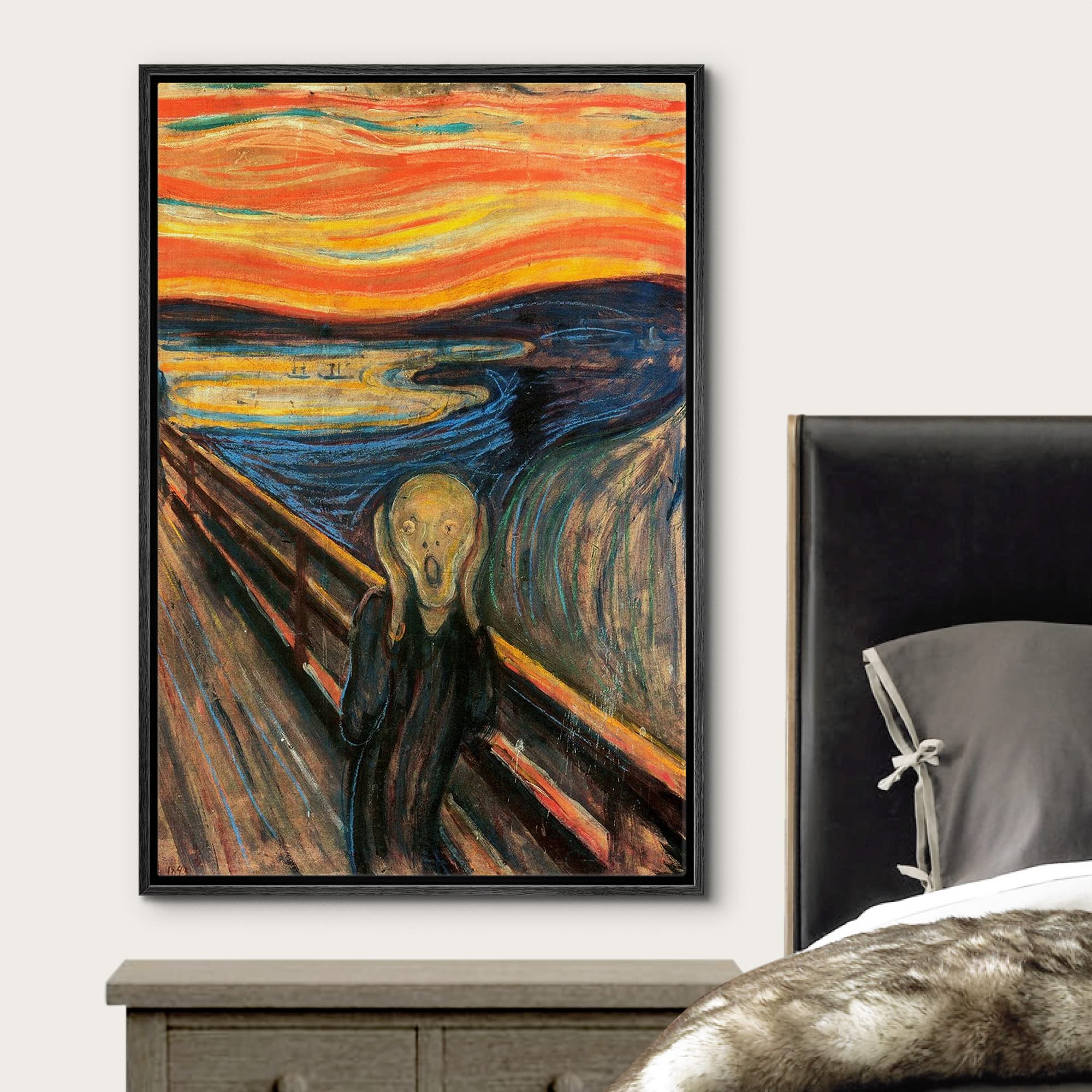 wall26 Framed Canvas Print - The Scream by Edvard Munch, 16"x24", Colorful Art for Living Room, Bedroom, Office