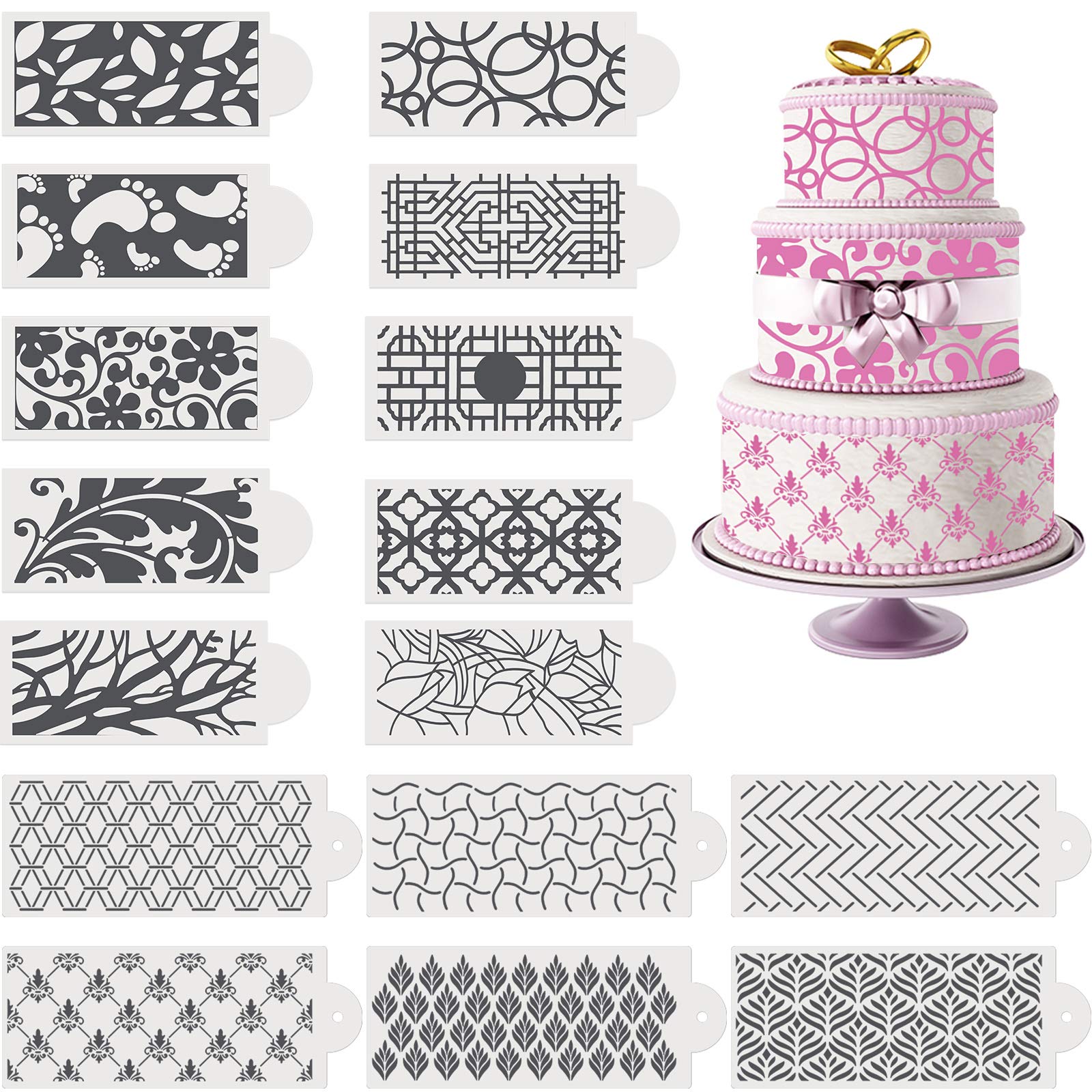 16 Pieces Cake Decoration Stencils Templates Floral Wedding Cake Molds Cookie Fondant Dessert Decorating Supplies Spray Flower E