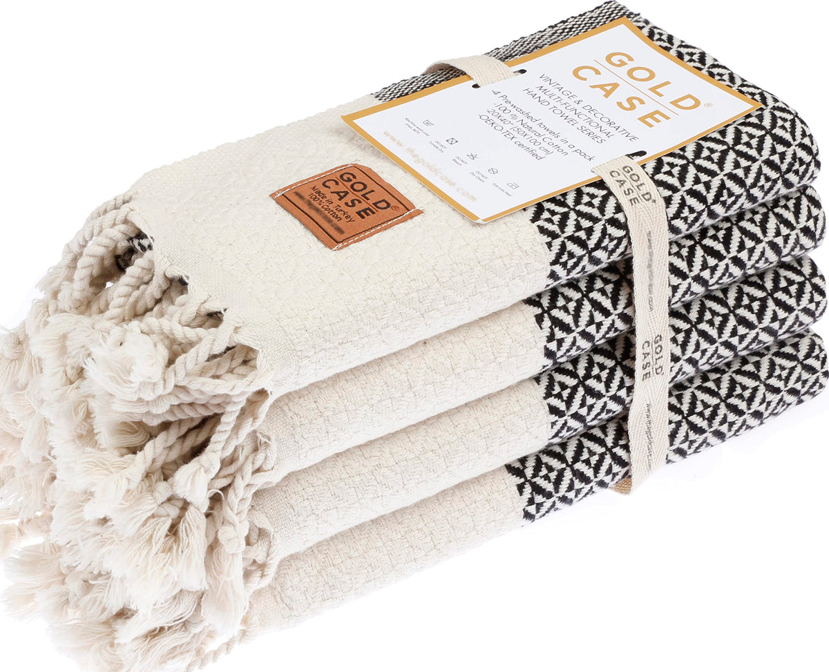 Aphrodite Original Turkish Hand Towels By Gold Case - Set Of 4-20X40 100% Cotton Decorative Towel - Bathroom And Kitchen Peshtem