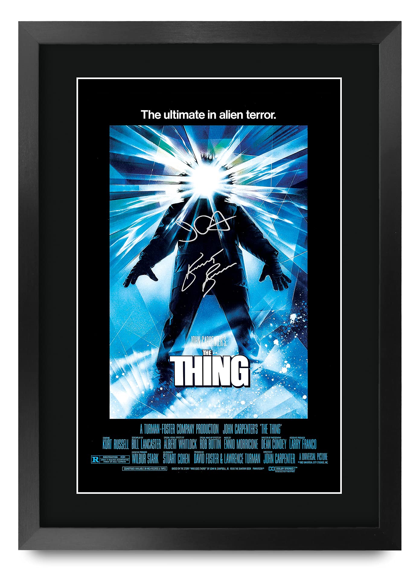 Hwc Trading The Thing Movie Poster John Carpenter Kurt Russell Signed 16 X 12 Inch Framed Gift Printed Autograph Film Print Phot