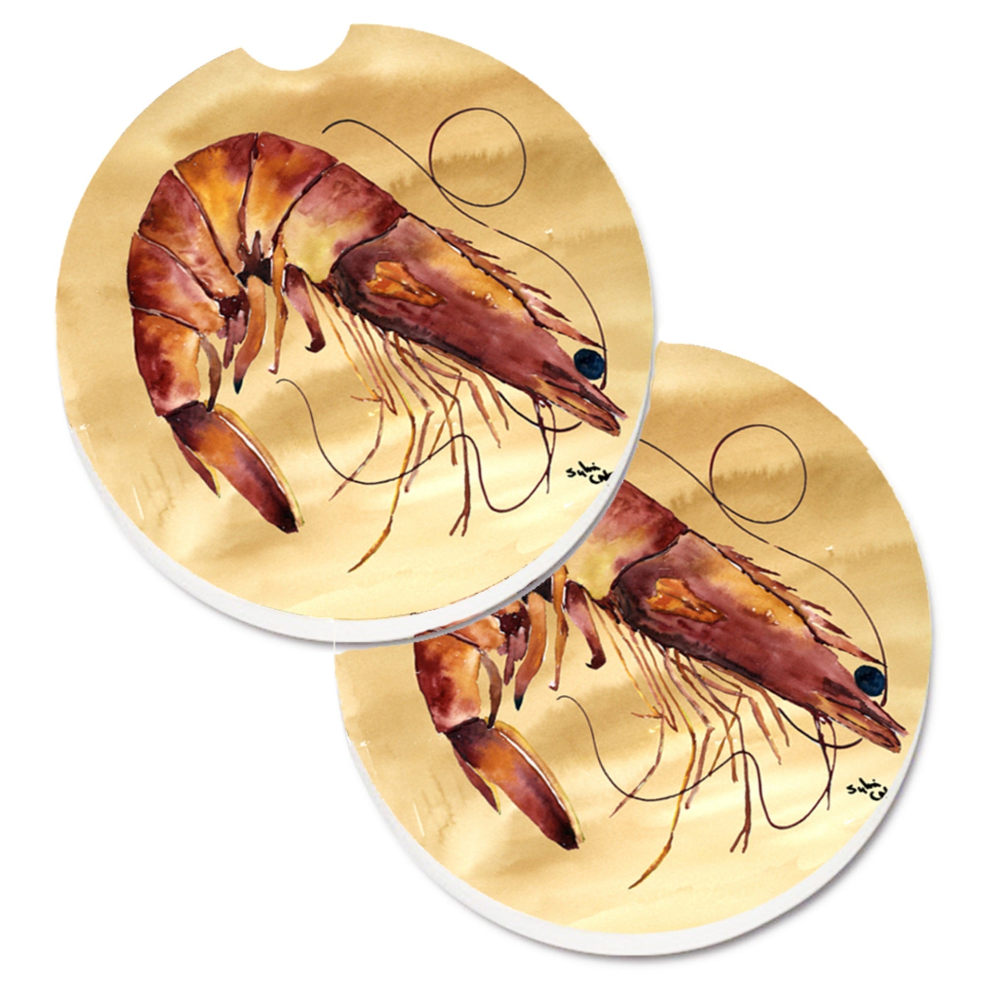 'Caroline'S Treasures Shrimp Set Of 2 Cup Holder Car Coasters 8161Carc, 2.56, Multicolor''
