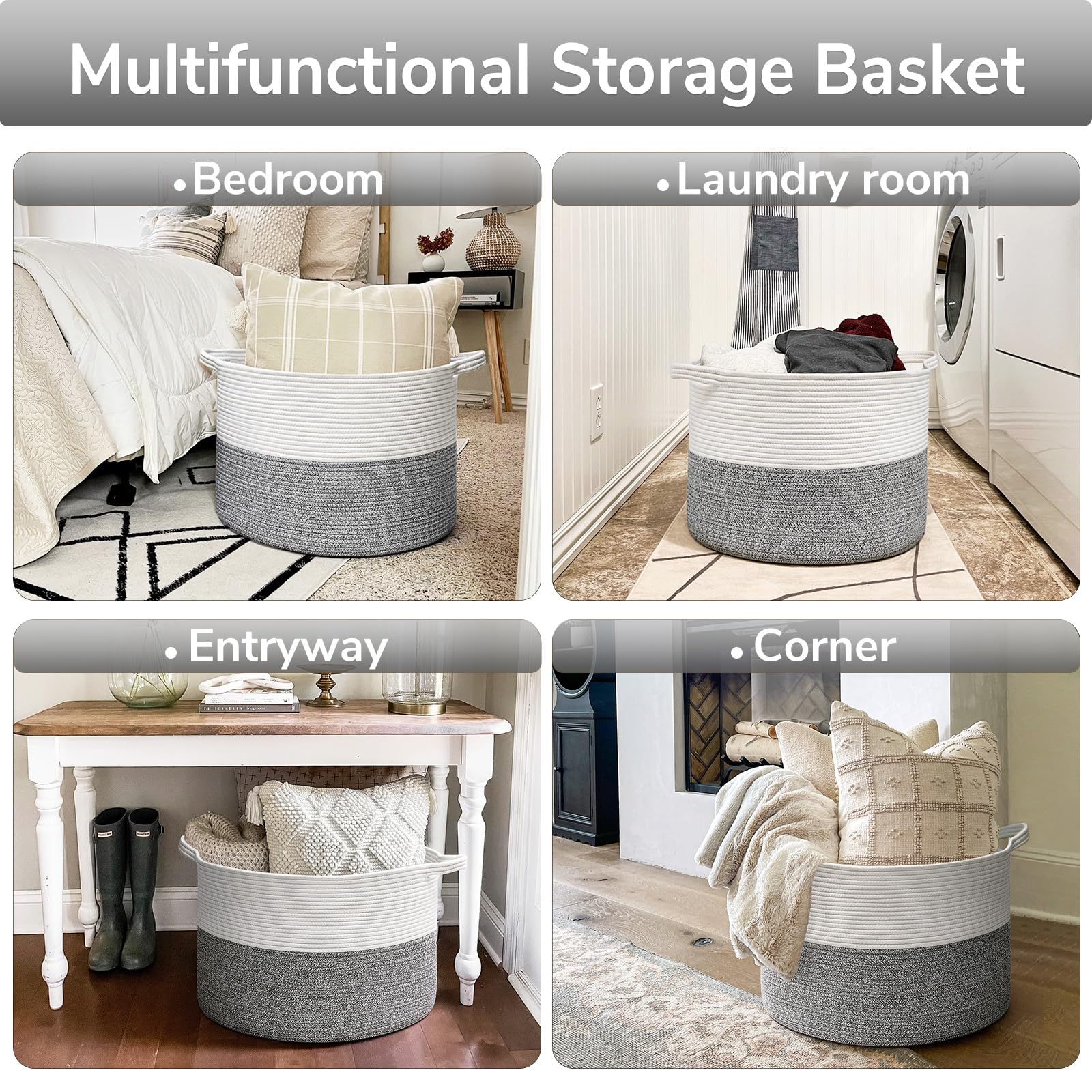 Goodpick Extra Large Rope Basket, 83L Blanket Basket Living Room, Baby Toy Storage Basket, Soft Towel Basket, Woven Storage Bask