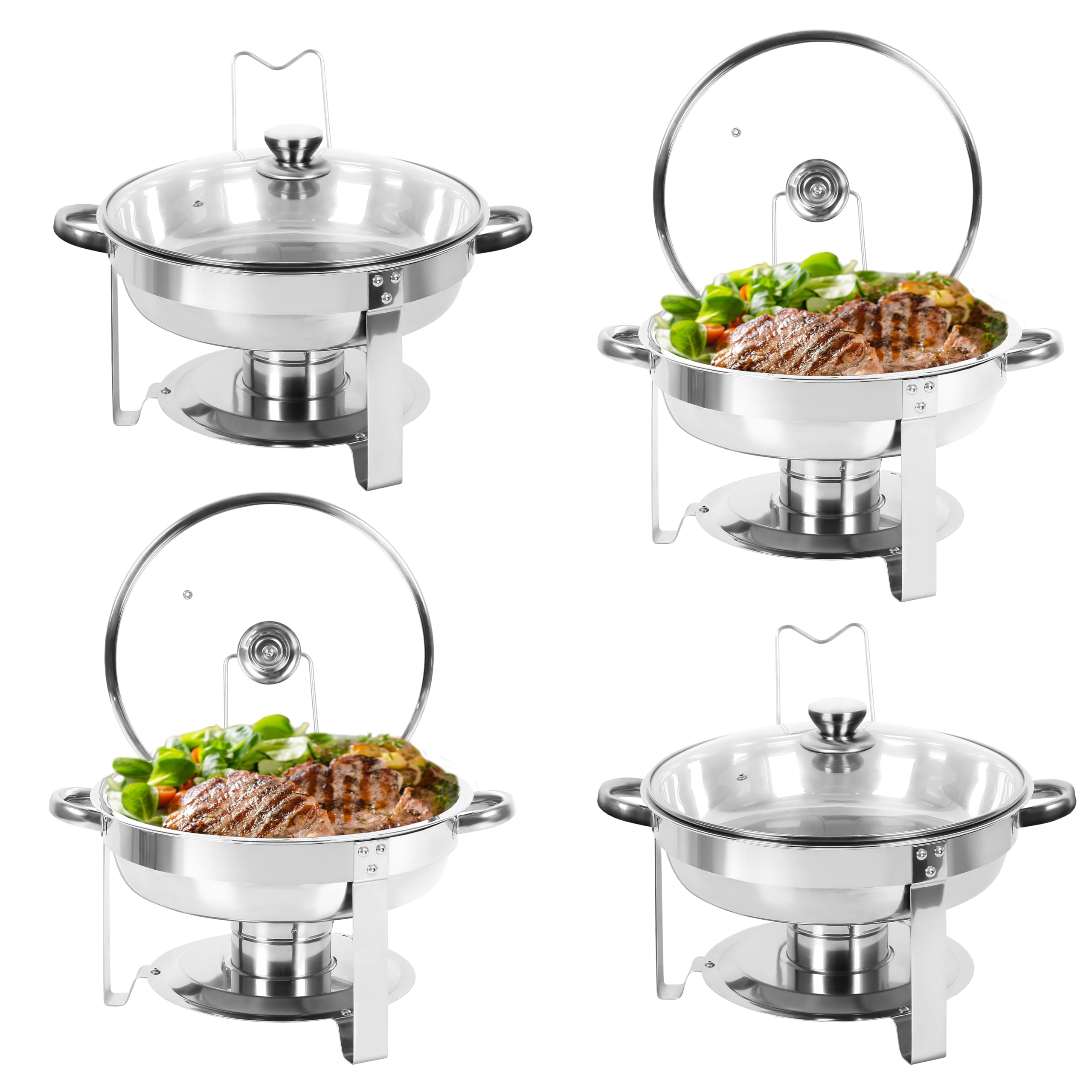 IMACONE Chafing Dish Buffet Set of 4, 5QT Round Stainless Steel Chafer for Catering, Upgraded Chafers and Buffet Warmer Sets wit