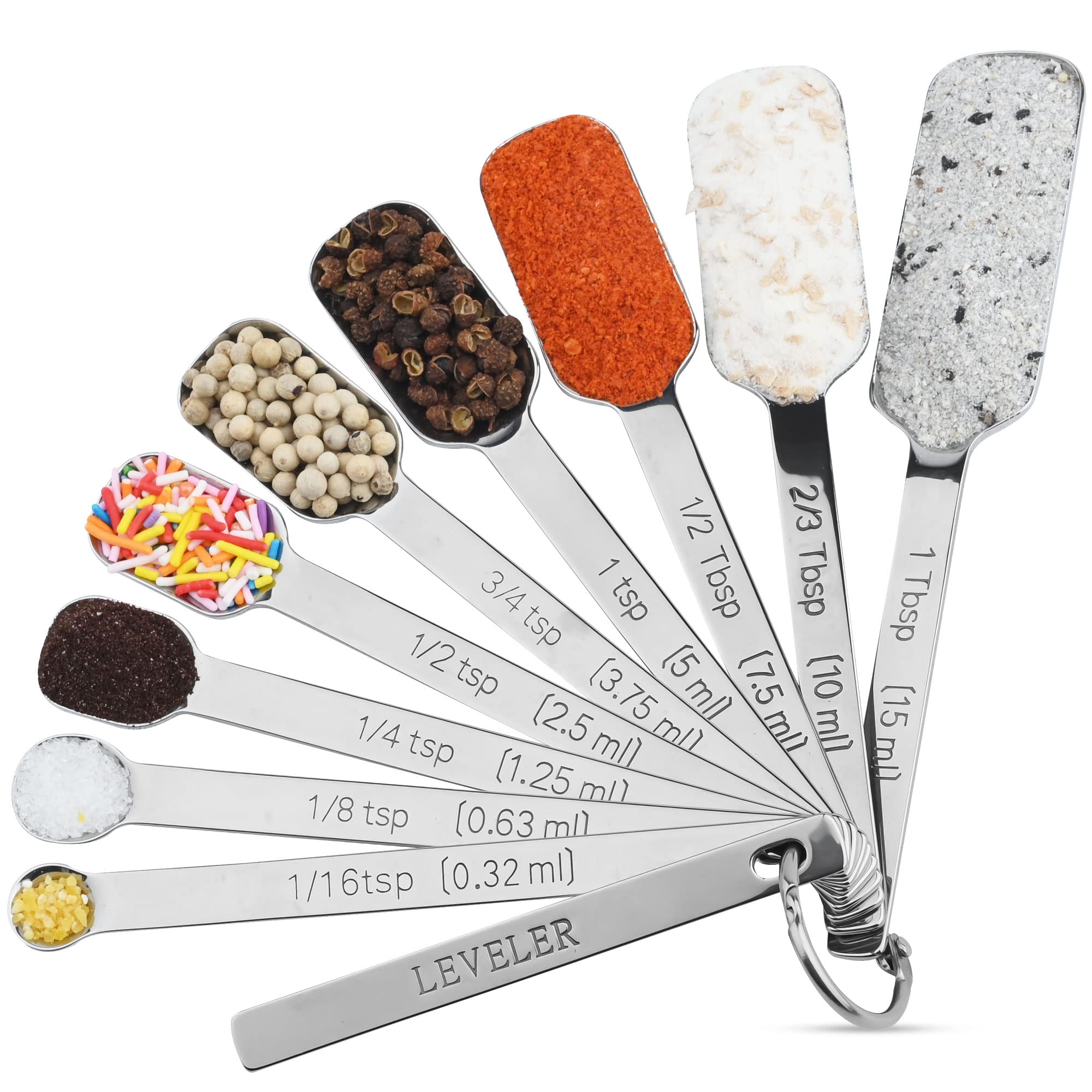 Viwehots Measuring Cups Set 17, Stainless Steel Measuring Cups And Spoons Set, 18/8 (304) Measuring Cups Spoons, Heavy Duty 7 Me