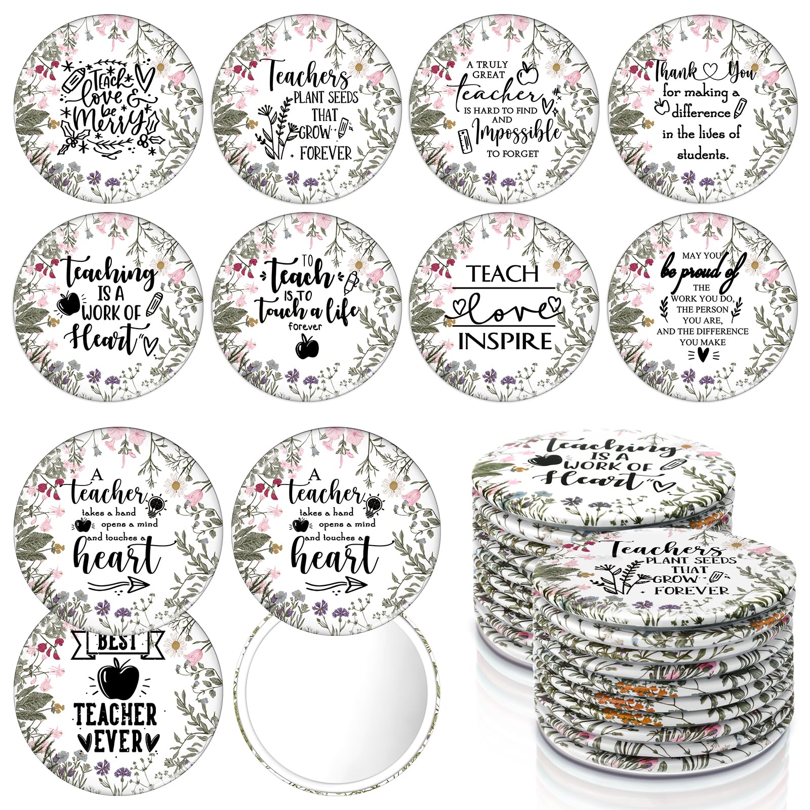 Geelin 20 Pcs Teacher Appreciation Gifts Bulk Mini Compact Makeup Mirrors Gift for Christmas Appreciation Teachers Team Group Wo
