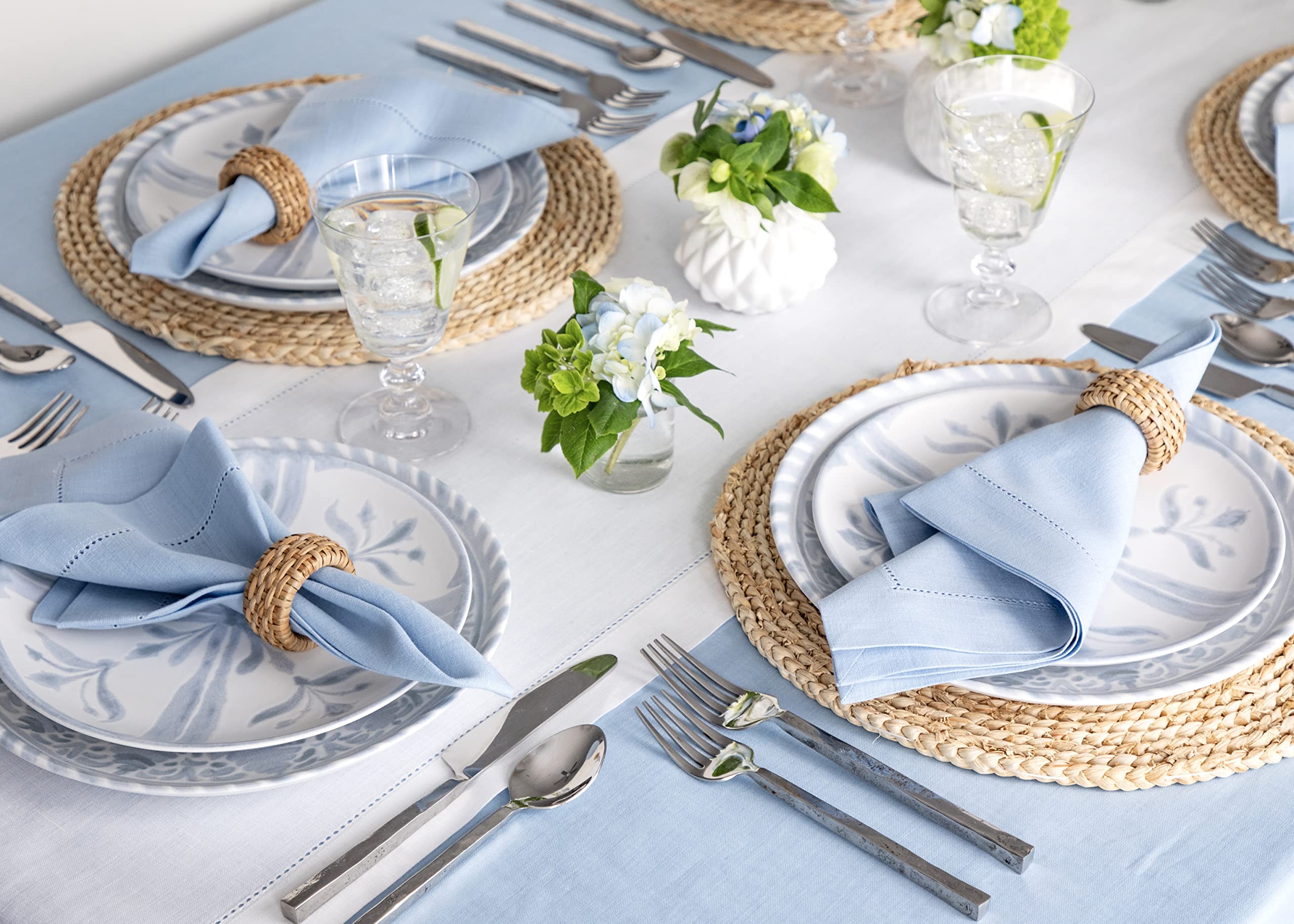 Solino Home Linen White Table Runner 132 Inches Long - 100% Pure Linen Classic Hemstitch Dining Table Runner 14 X 132 Inch Ideal