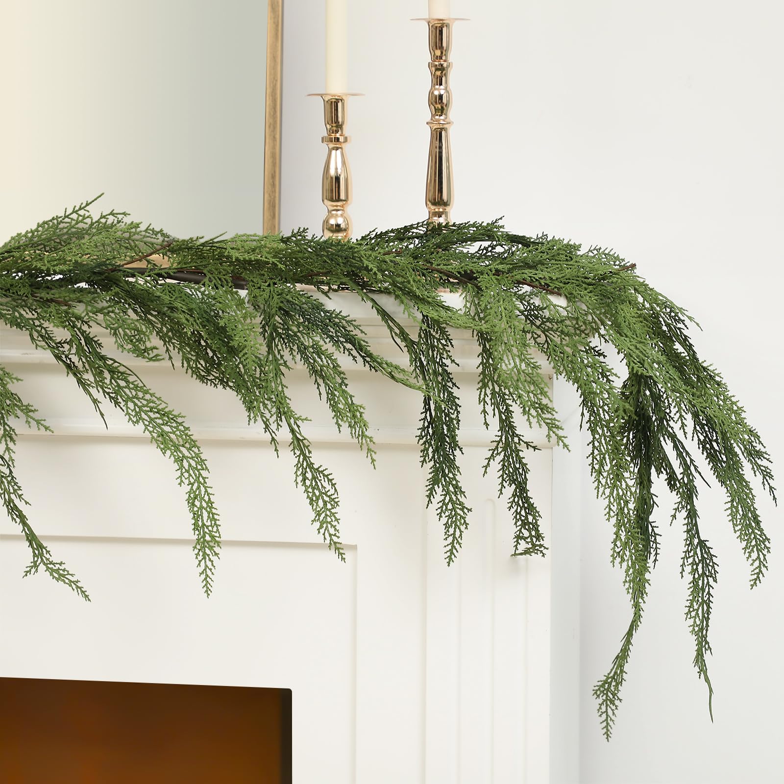 Jutom 1 Pcs 6 ft Christmas Cedar Garland - Artificial Realistic Faux Greenery Cedar Pine Garland for Home Fireplace, Door, Windo