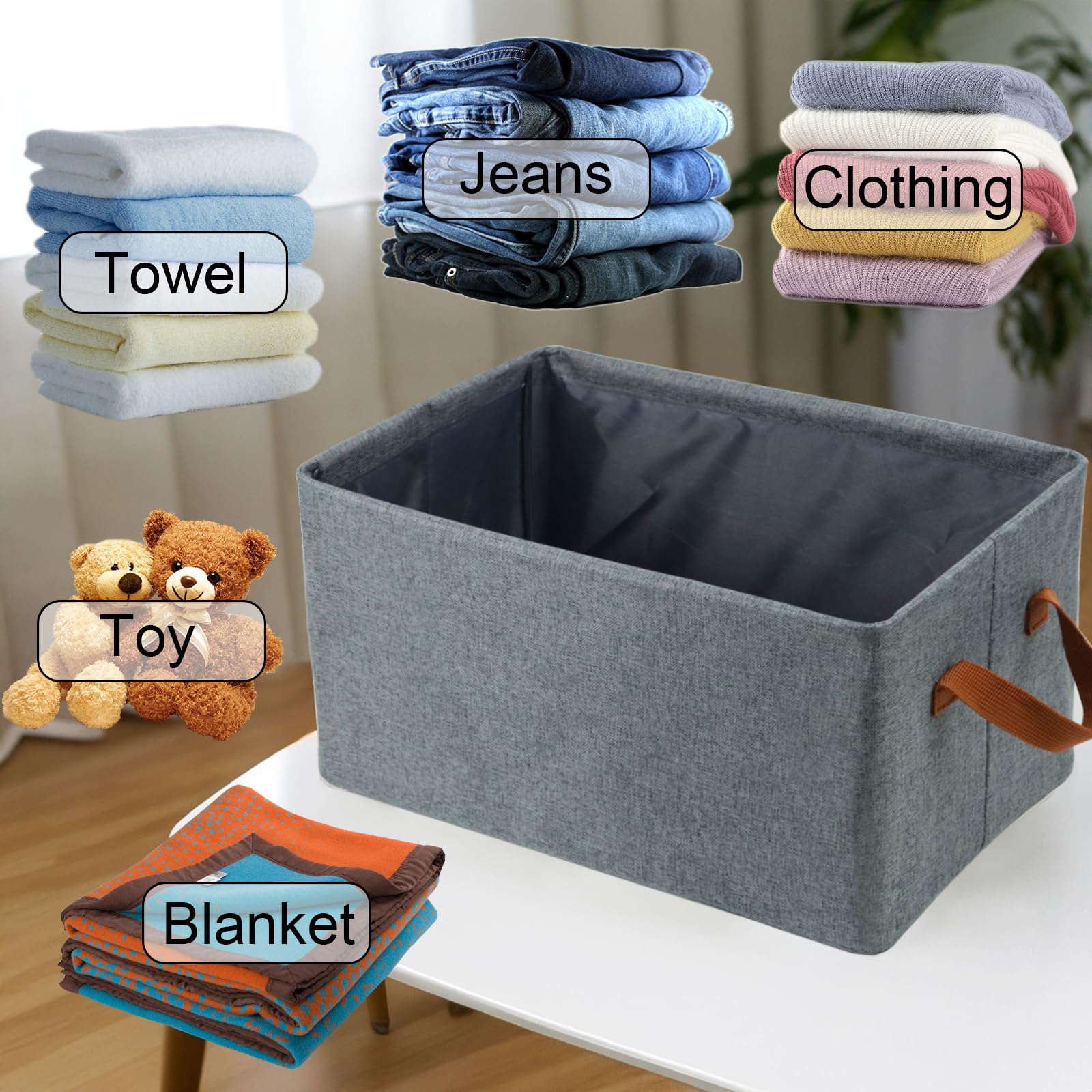 4 Pcs Linen Storage Baskets With Metal Frame, Shelf Organizer Bins, Fabric Baskets Foldable Storage Bin, Closet Organizers And S