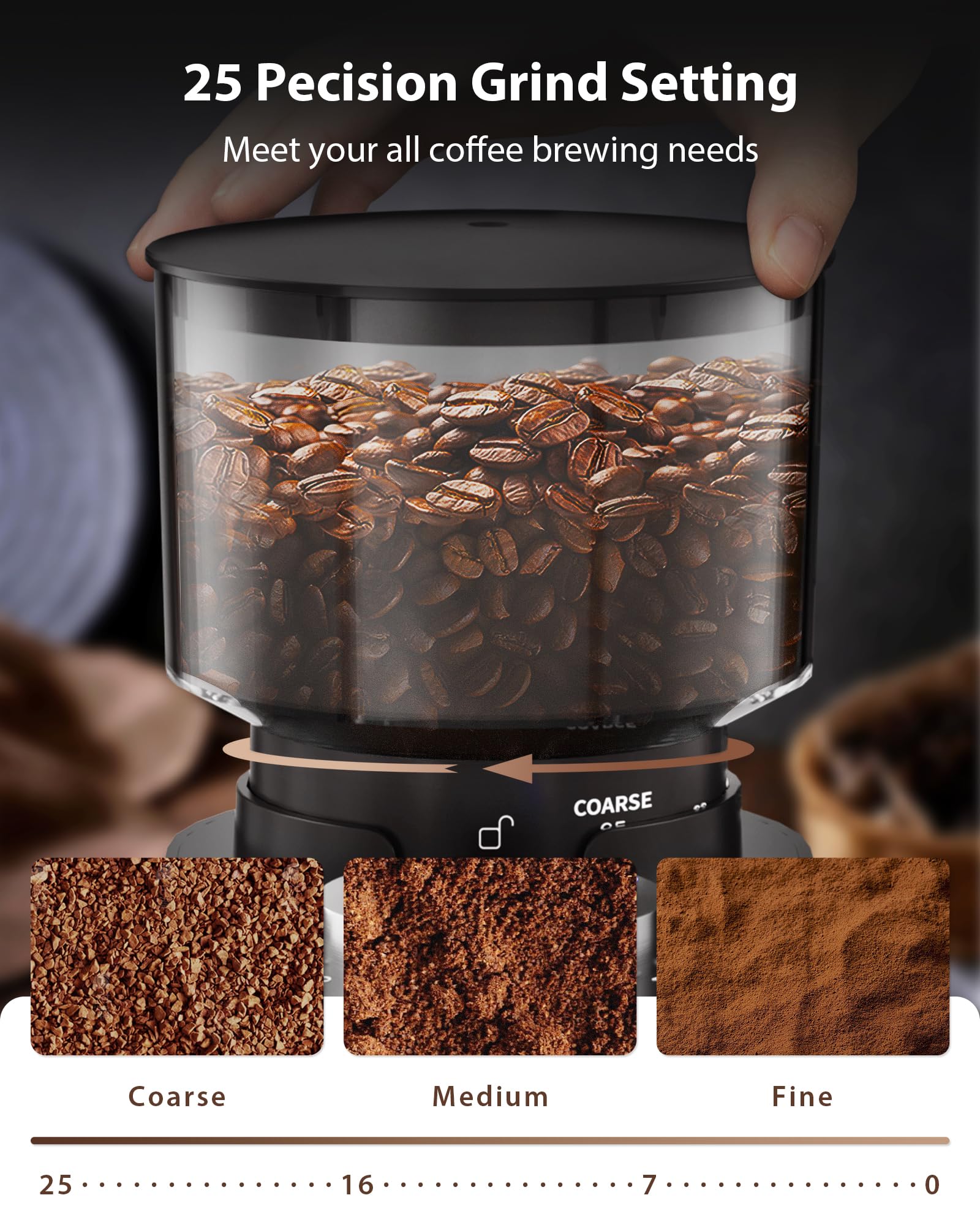 Aromaster Burr Coffee Grinder, Coffee Bean Grinder With 25 Grind Setting, 2-12 Cups Timer, Conical Coffee Grinders For Home Use,