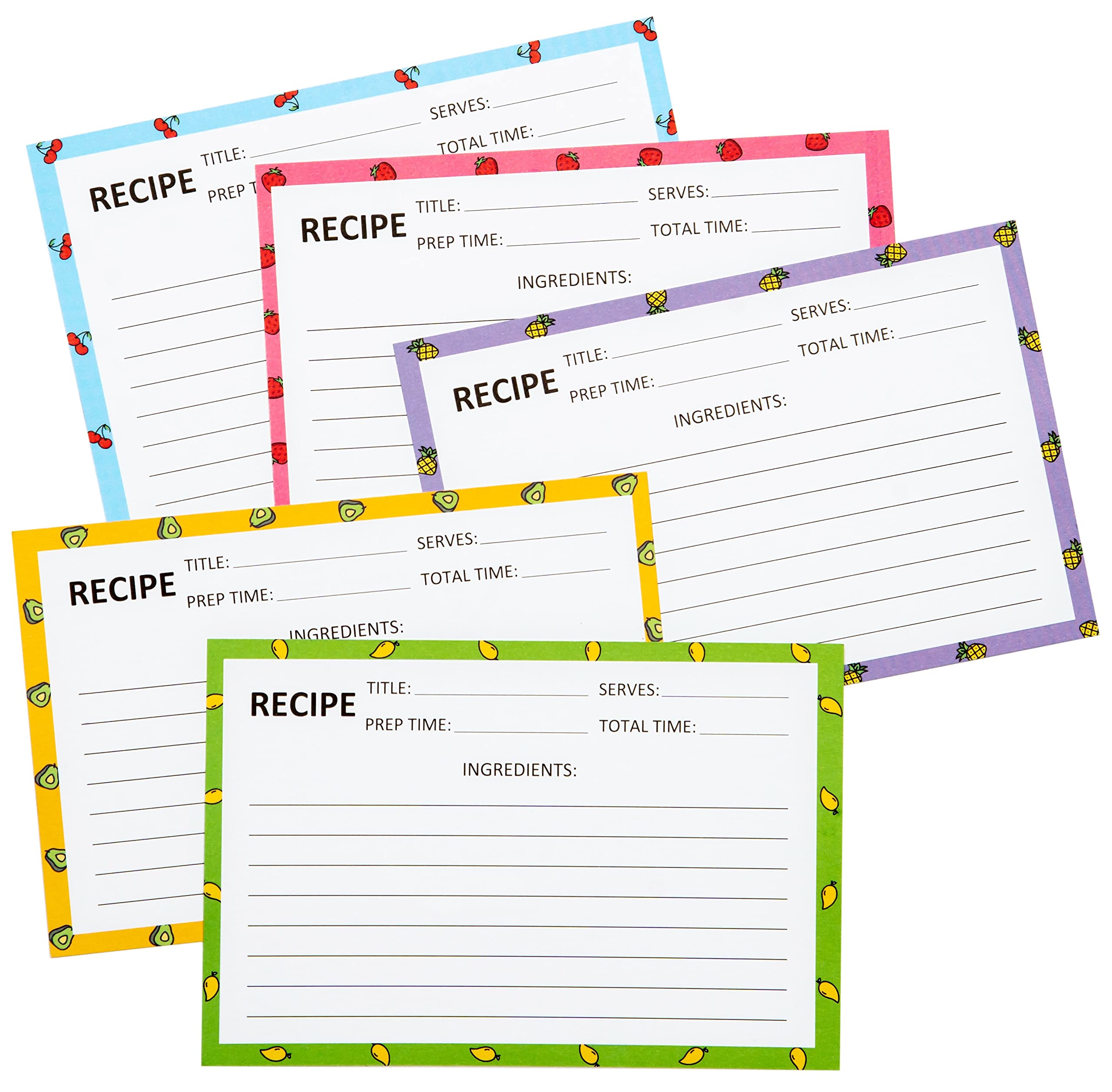 Recipe Cards 50 Pcs 4X6Inch Double Sided Thick Card Stock 5 Fruit Design Fit With Recipe Binder Recipe Box Gift For Bridal Showe