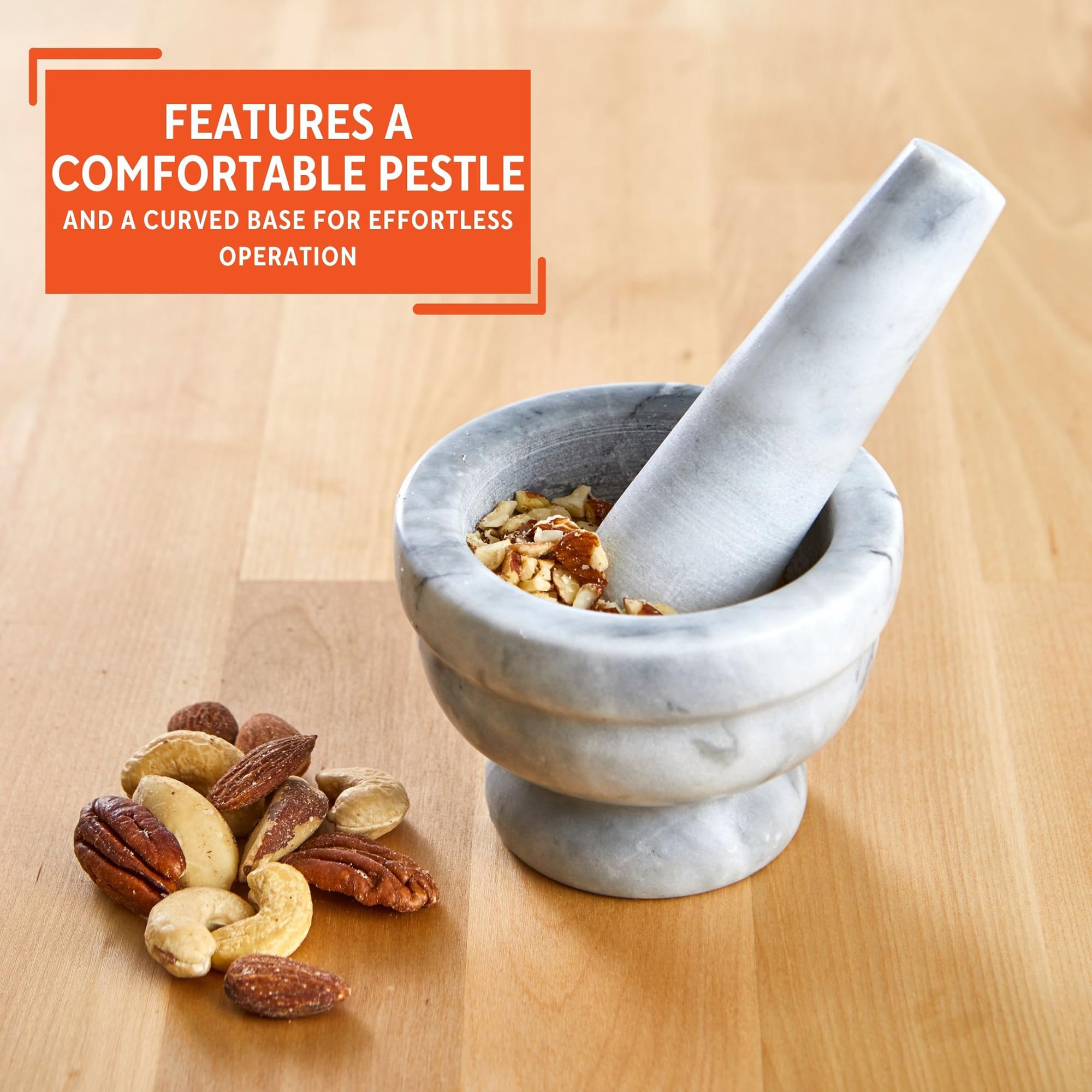 Imusa 3.8" Small Marble Mortar and Pestle - Durable Grinding Tool for Spices and Herbs, Model MEXI-2020