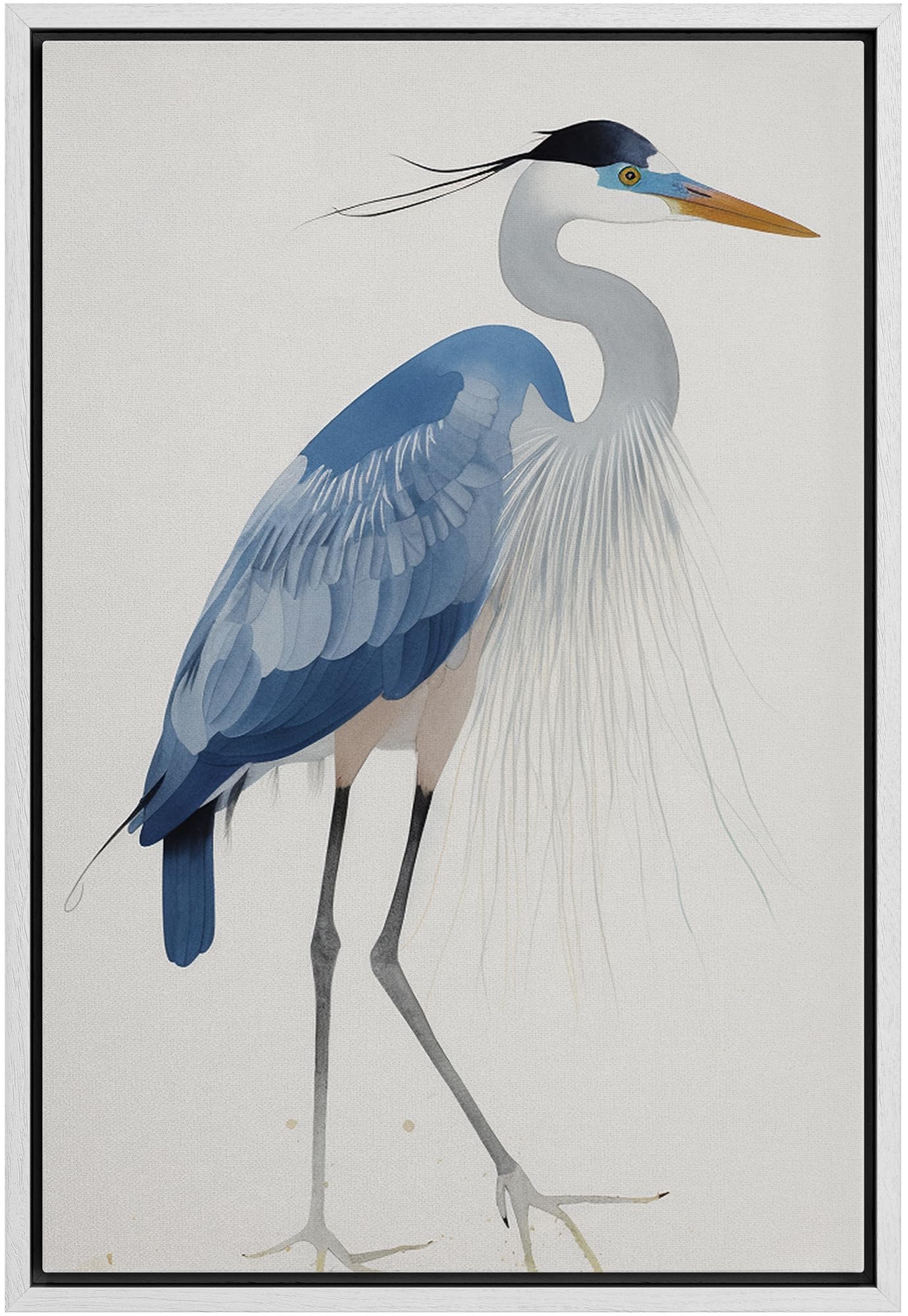 Wall26 Framed Canvas Print Wall Art Watercolor Pastel Blue Heron Bird Side Profile Animals Wilderness Illustrations Modern Art A