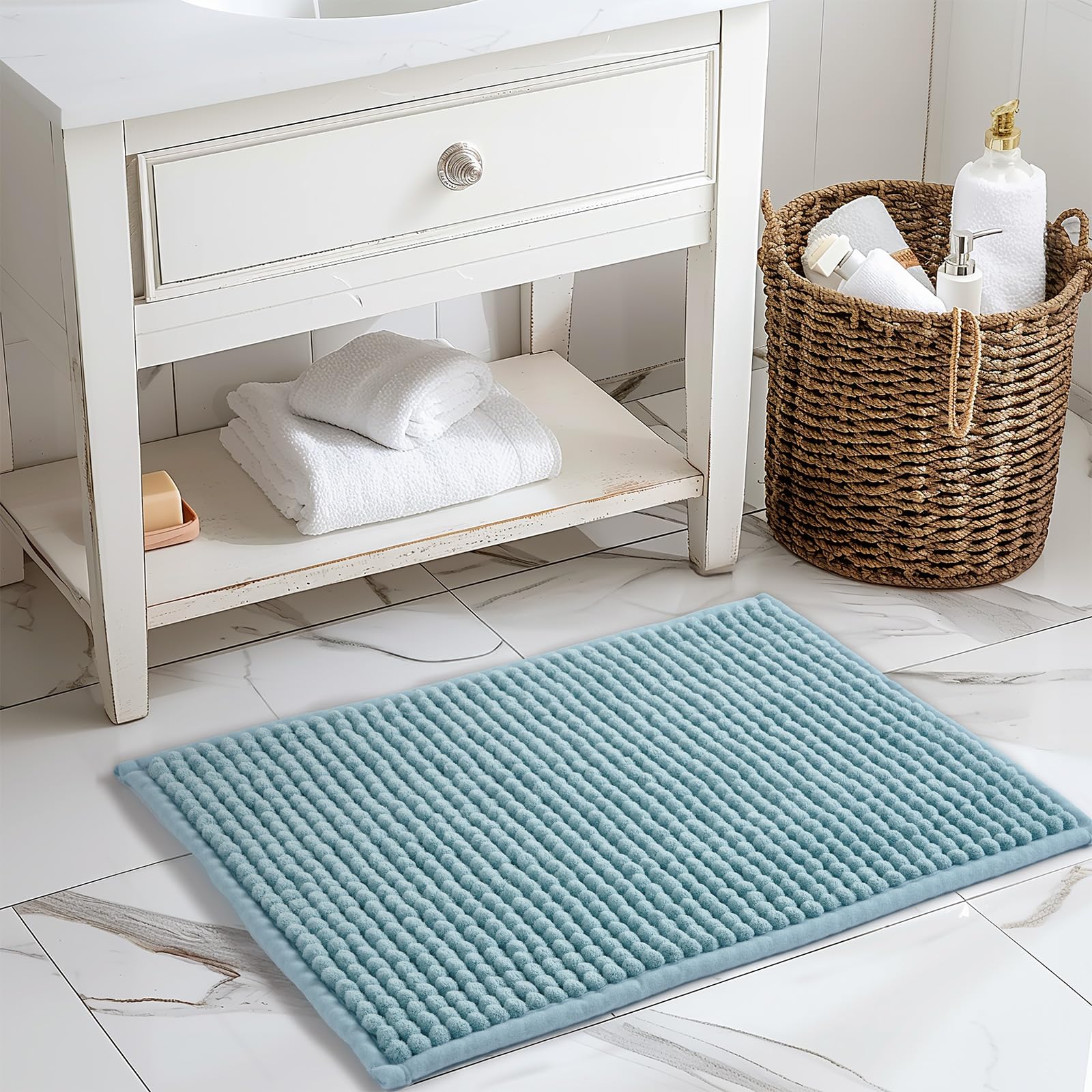 Freshmint Thick Chunky Chenille Bathroom Rugs 17''X24'', Non Slip Bath Mat For Bathroom Floor, Small Soft Bathroom Decor Accesso