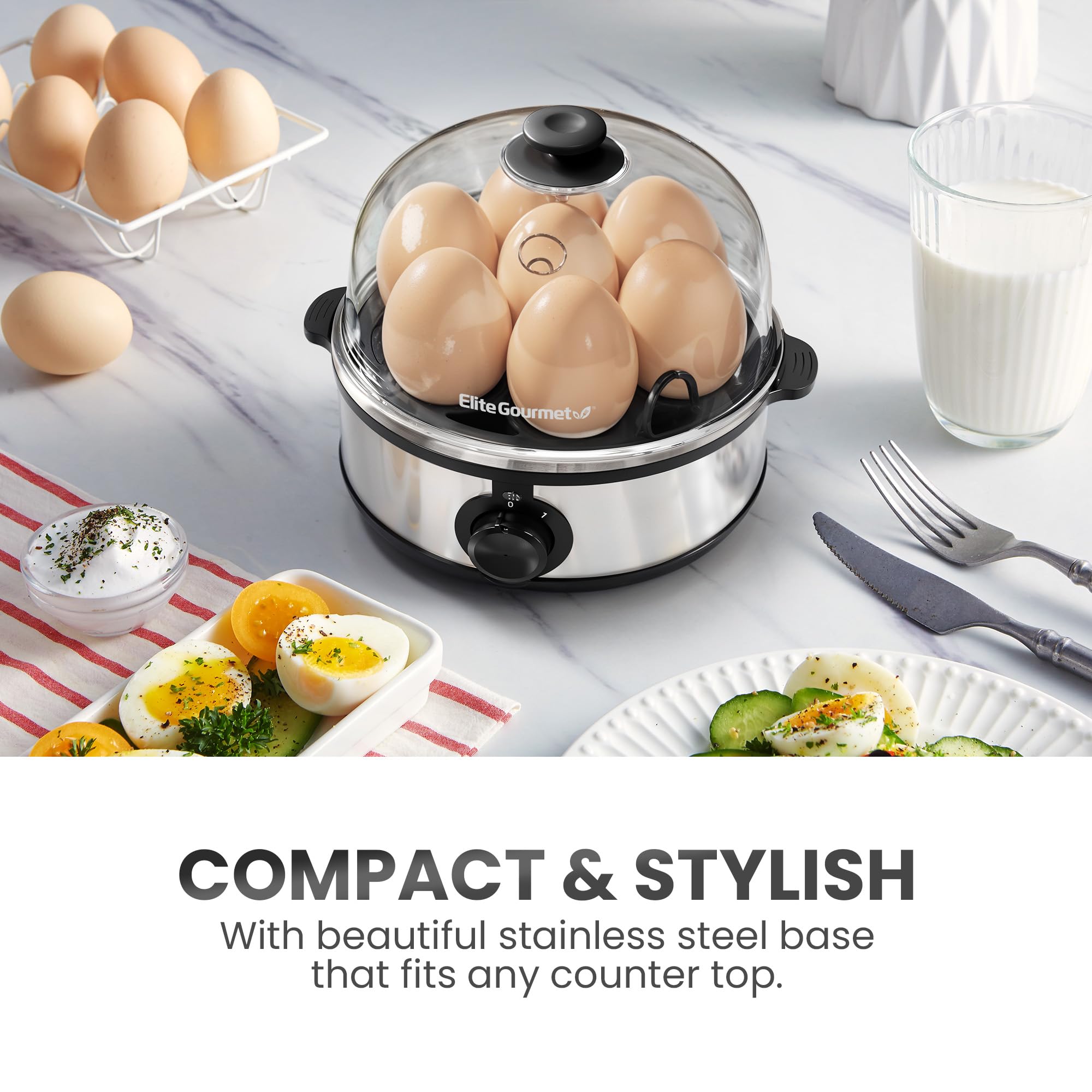Elite Gourmet Egc724Ss Easy Electric Poacher, Omelet Eggs & Soft, Medium, Hard-Boiled Egg Boiler Cooker With Auto Shut-Off And B