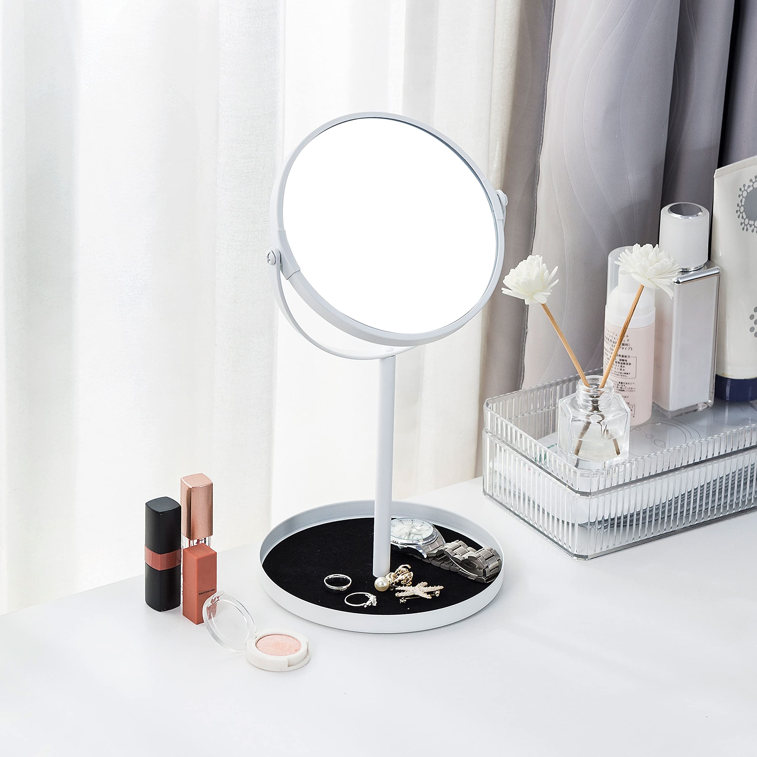 Ettori Makeup Mirror Dual Sided Vanity Mirror, 1X And 5X Magnification, 360 Swivel Round Mirror, No Light, White