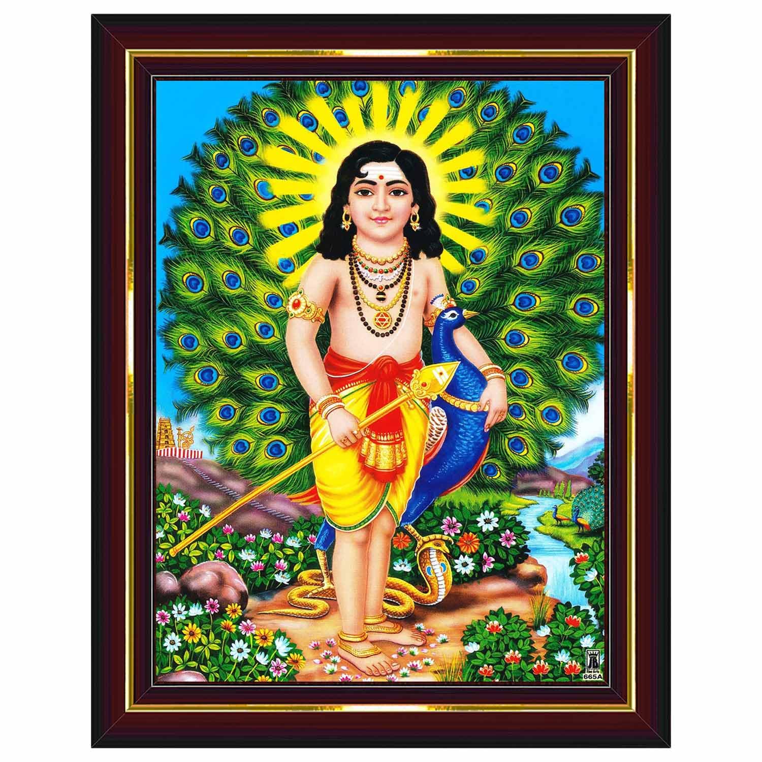 Pavan Photo Laminations Lord Murugan Subramanya Swamy Subrahmanya Wall Painting Framed Home Decor (Wood,Matte,Brown,Big Size,10