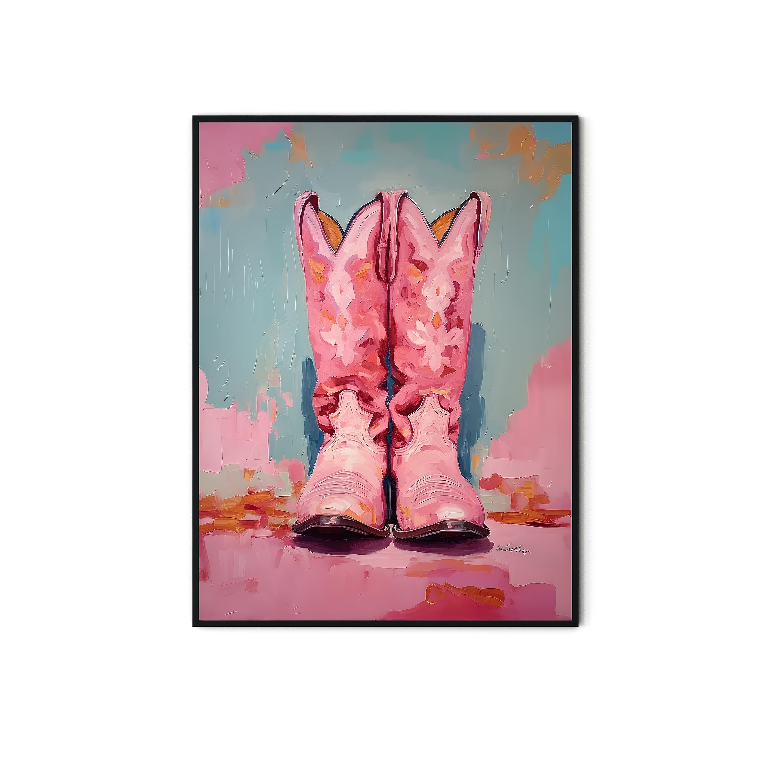 Twodays Pink Cowgirl Boots Room Decor, Girly Western Paintings For Apartment, Coastal Cowboy Boot Wall Art Prints For Teen Girls