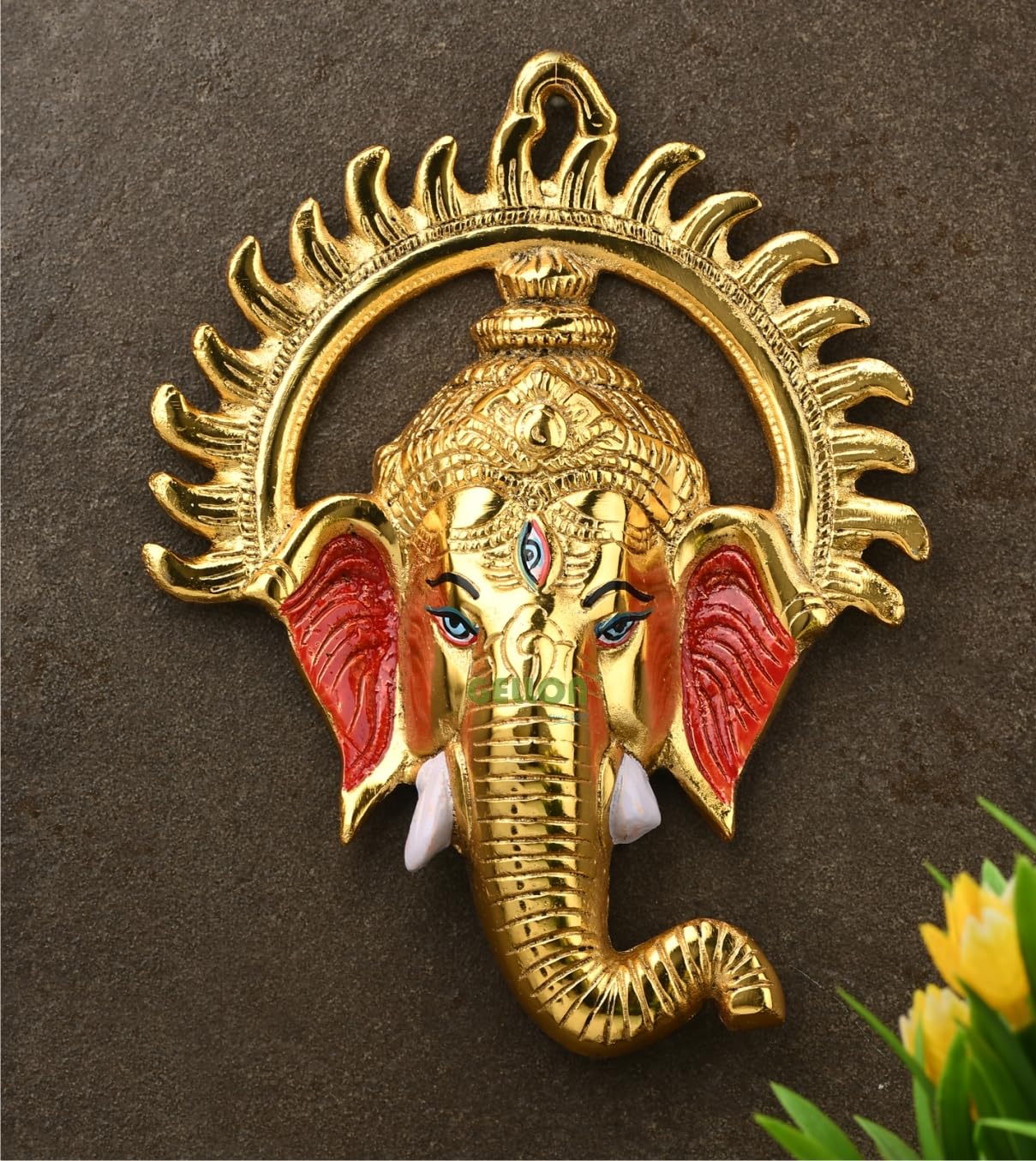 Gellon Wall Hanging Surya Ganesha Statue In Gold Finish, Ganesha Statue - Ganesha Murti  Ganesha For Wall Dcor Ganesh In Multico