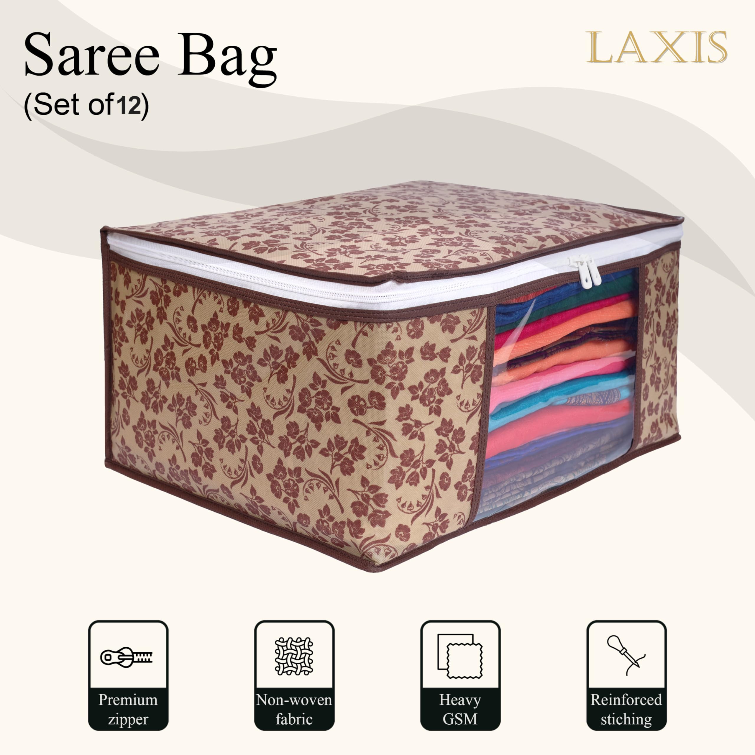 Homfil Brand - Laxis Saree Covers With Zip Non-Woven Printed Saree Cover/Saree Organizer For Wardrobe/Cloth Storage/Organizer Wi