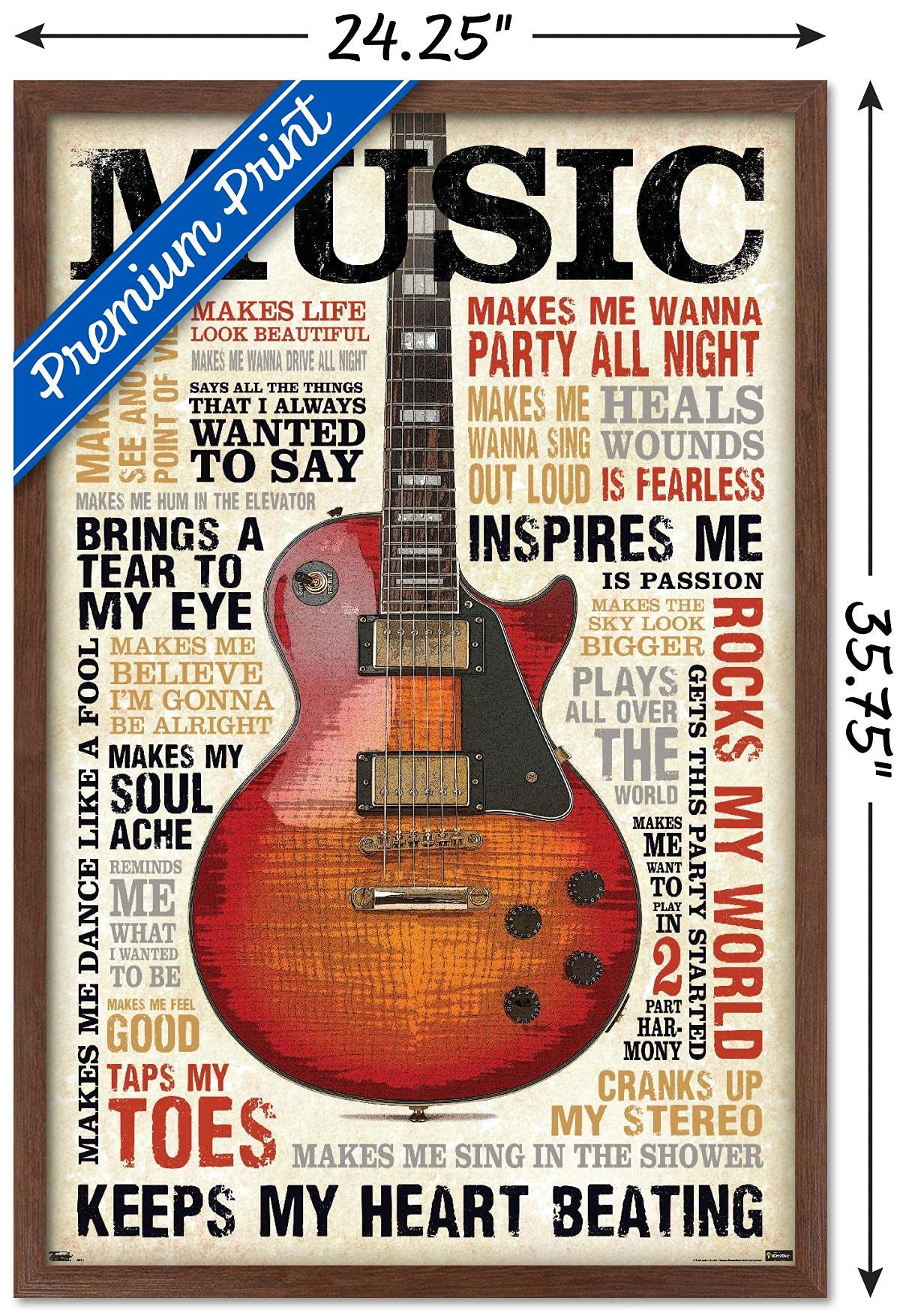 Trends International Music Inspires Me Wall Poster, 22.375'' X 34'', Mahogany Framed Version