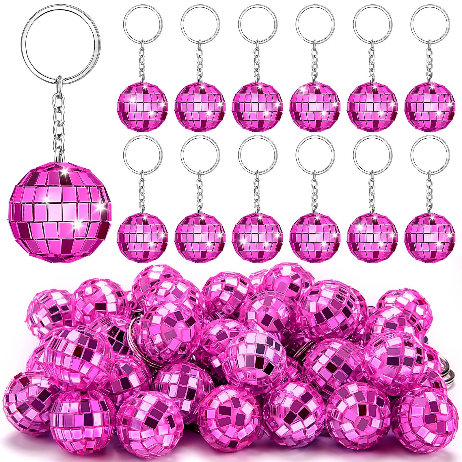 ZHWKMYP 25Pcs Disco Ball Keychain, Mini Rose Red Disco Keychains Bulk for Party Favors Supplies Decorations