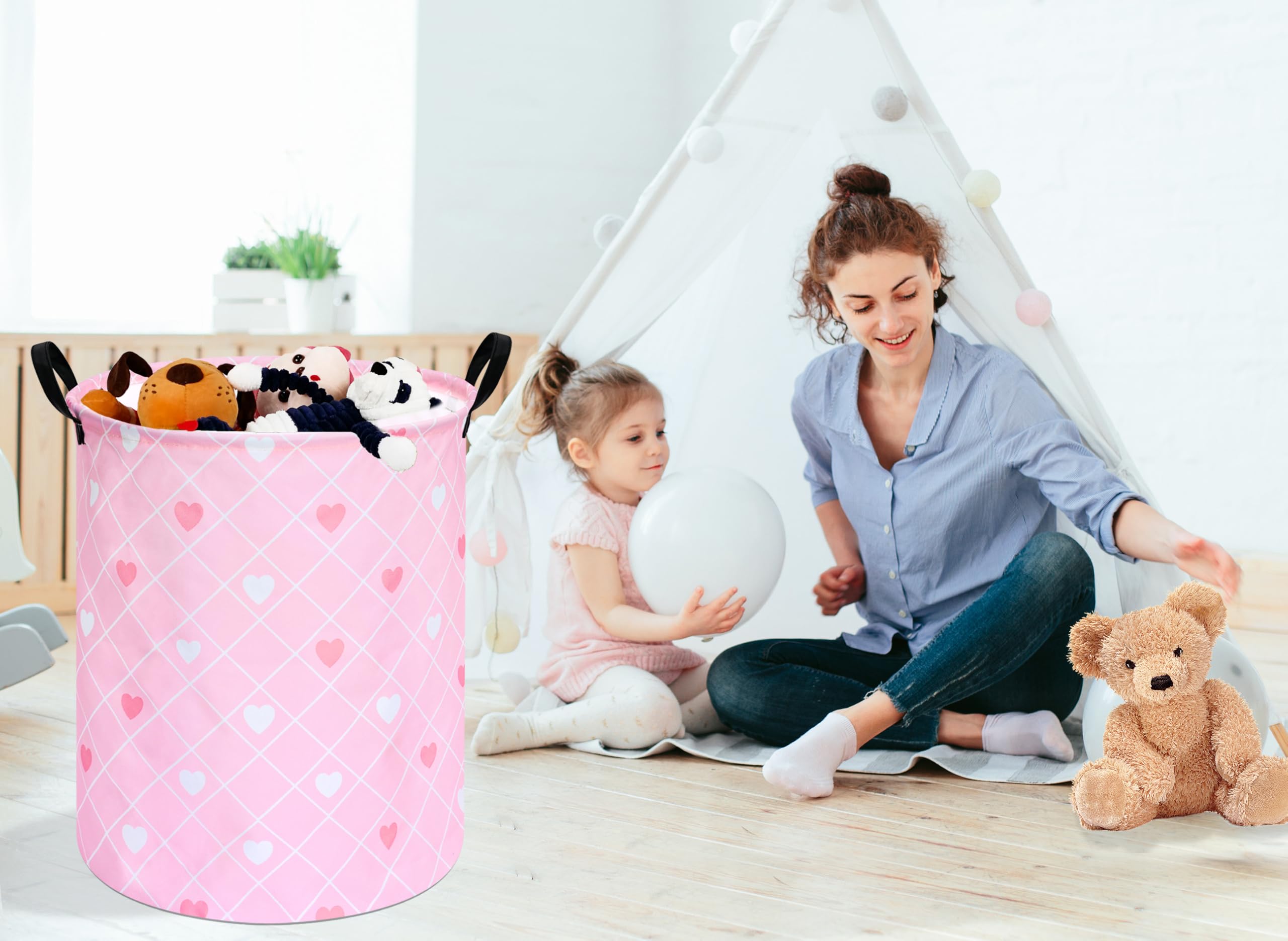 Kunro Round Heart Pattern Laundry Basket Hamper Kids Toys And Clothes Storage Basket Children Gift Basket Baby Toy Organizer Bin