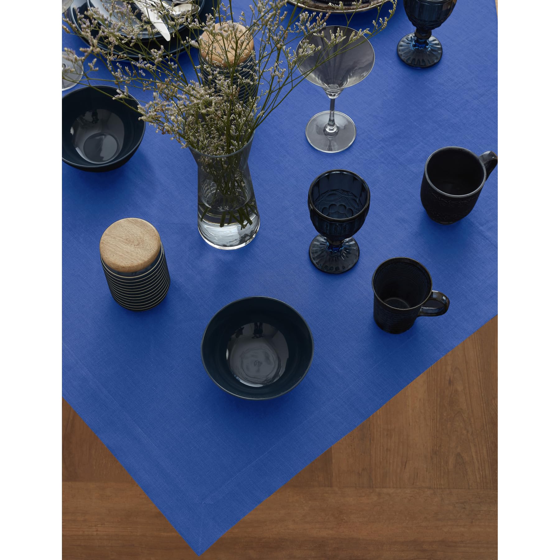 Solino Home Royal Blue Linen Square Tablecloth 52 X 52 Inch - Fete, 100% Pure Linen Table Throw - Machine Washable Tablecloth Fo