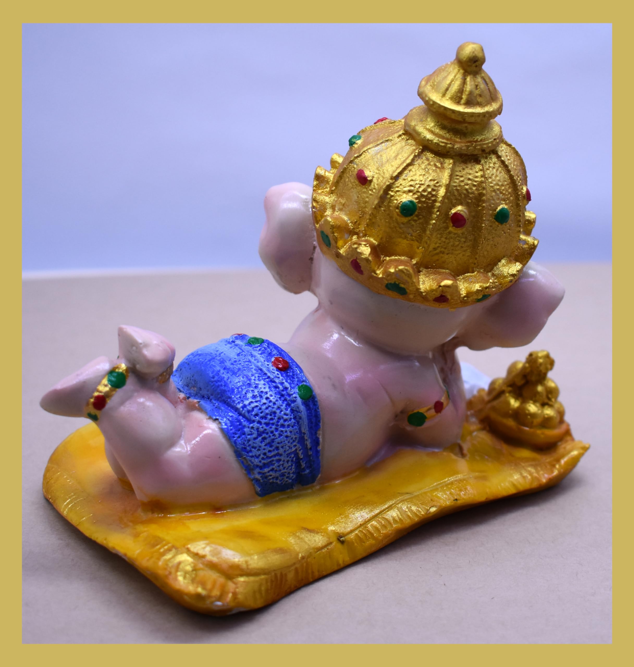Jyesh Jewel Resin Book Reading Lord Ganesha Showpiece | Sleeping Ganpati Statue For Home, Office And Table Decoration (Multicolo