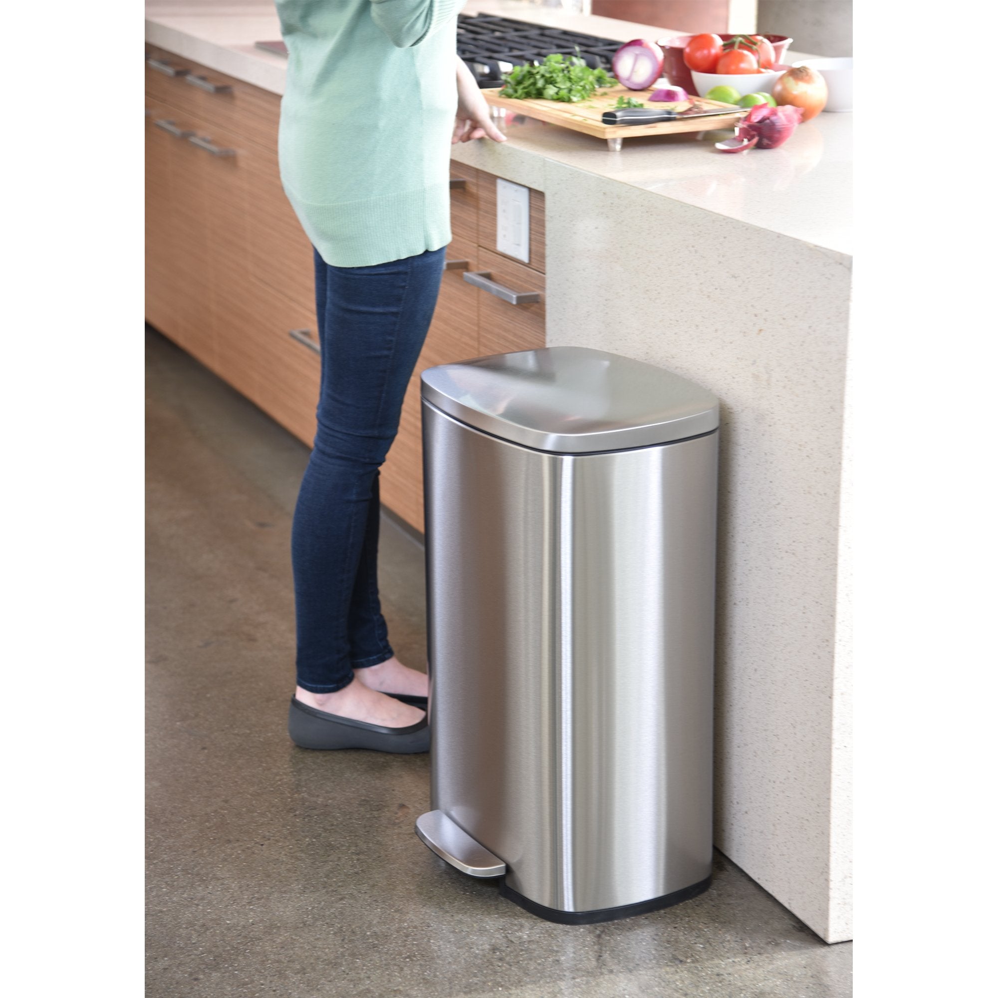 Itouchless Softstep 13.2 Gallon Step Kitchen Trash Can With Lid And Odor Filter, Stainless Steel 50 Liter Trashcan For Home Offi