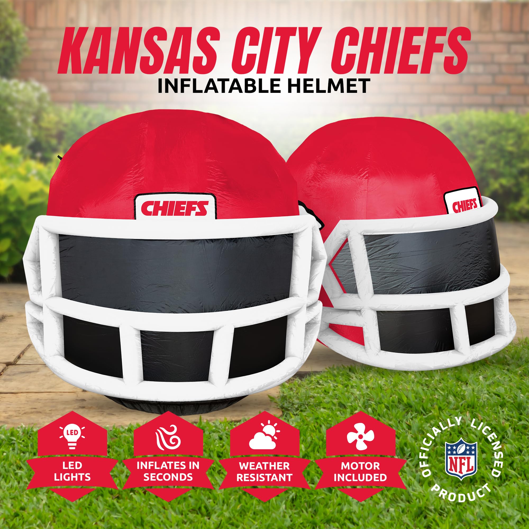Sporticulture NFL Kansas City Chiefs 4ft Inflatable Helmet with LED Lights & Built-in Blower - Merchandise Decor Ideal for Lawn,
