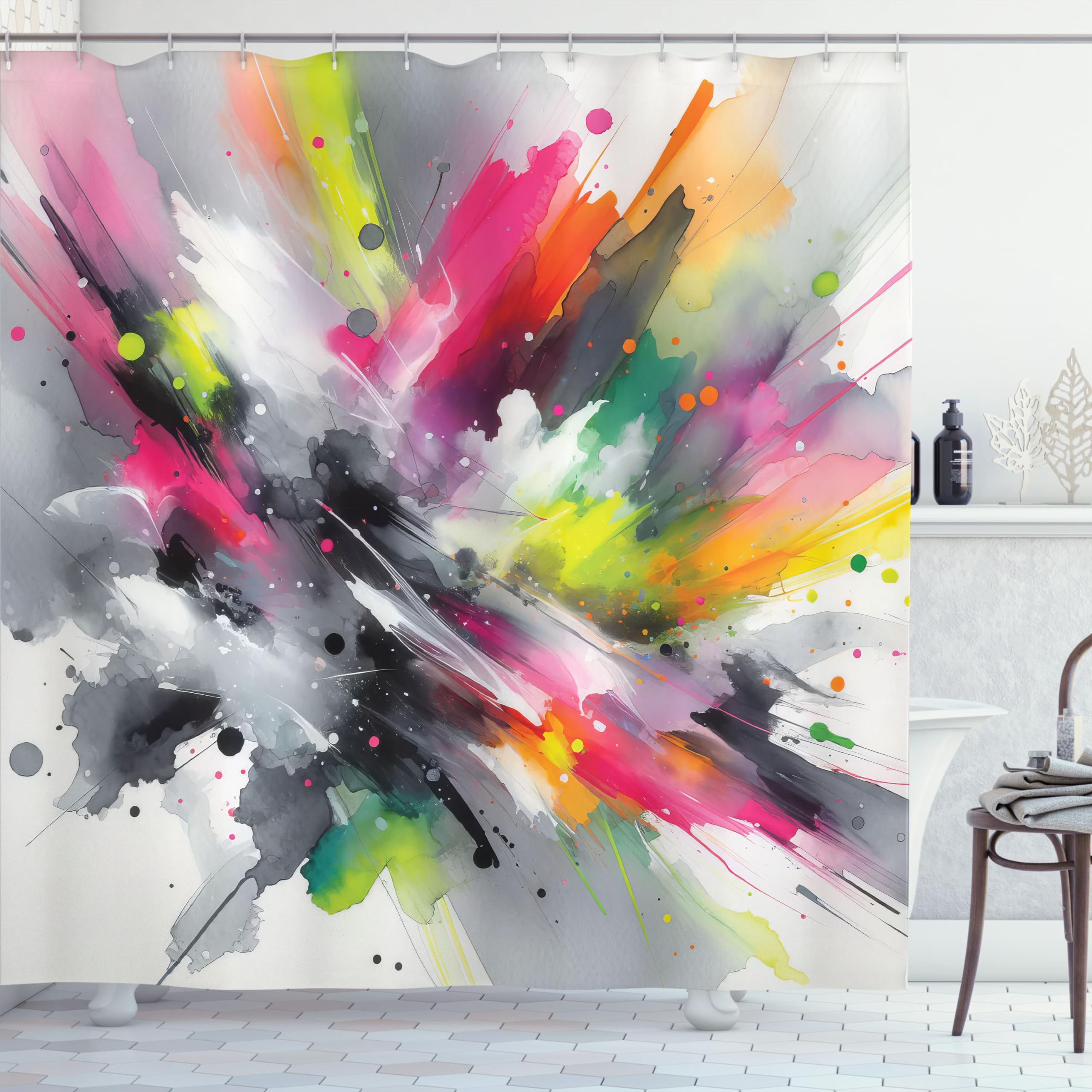 Ambesonne Colorful Shower Curtain, Contemporary Abstract Interpretation Of Jumble Tones With Dreamy Senses, Cloth Fabric Bathroo