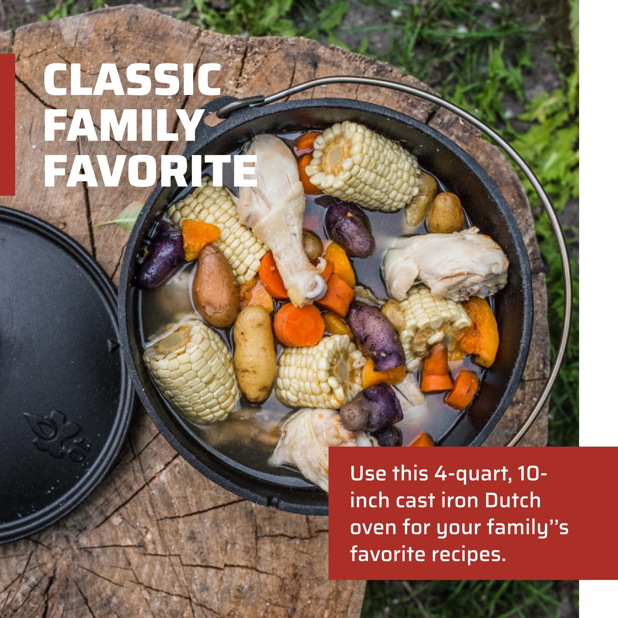 Camp Chef Classic 10 Dutch Oven - Cast Iron Dutch Oven Pot With Lid For Indoor & Outdoor Cooking - 10'' Dutch Oven - 4 Quarts