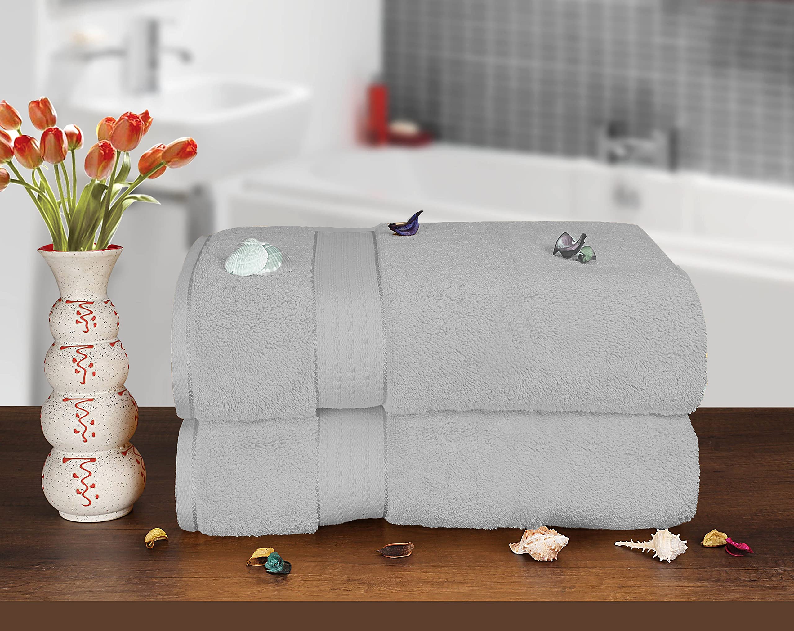 Glamburg 700 Gsm Premium Cotton 2-Pack Oversized Extra Large Bath Sheets - 100% Combed Cotton - 2 Bath Sheets 35X70 - Luxury Hot