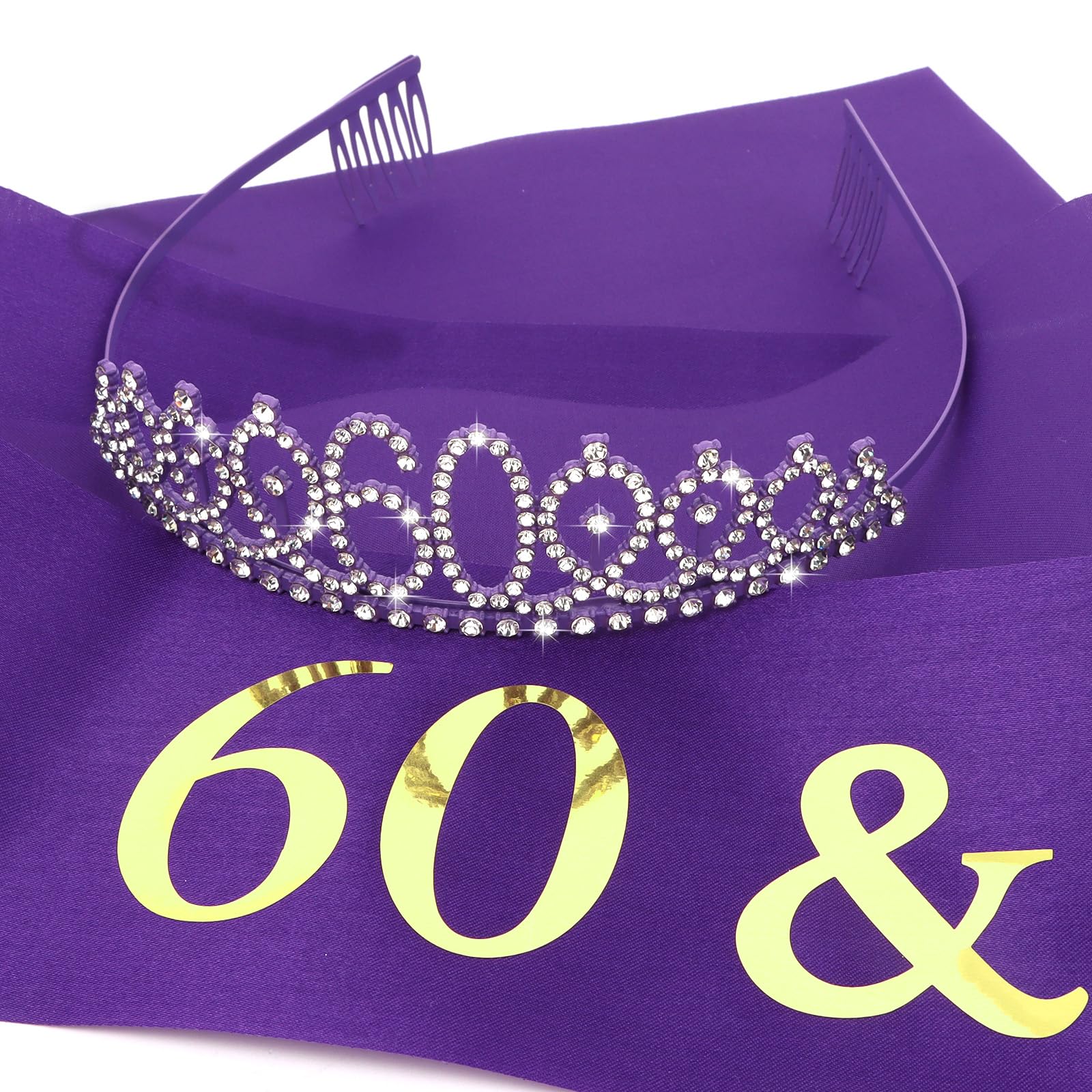 Casoty 60Th Birthday Sash And Tiara For Women, 60Th Birthday Decorations For Women, Purple 60Th Crown And 60Th Birthday Sash Set