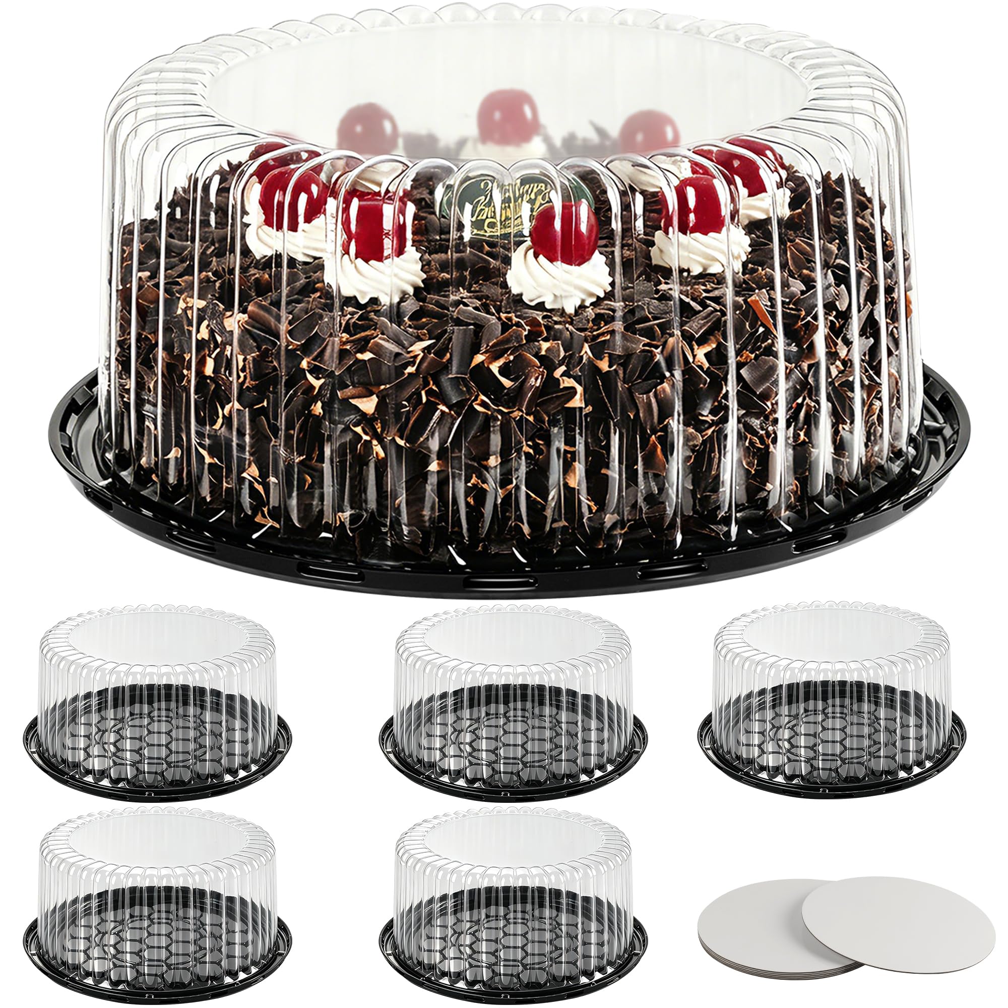 6Pack Cake Carrier Holder Container for 10 Inch Round Cakes  Plastic Disposable Cake Containers, Take Out Storage w/Clear Dome