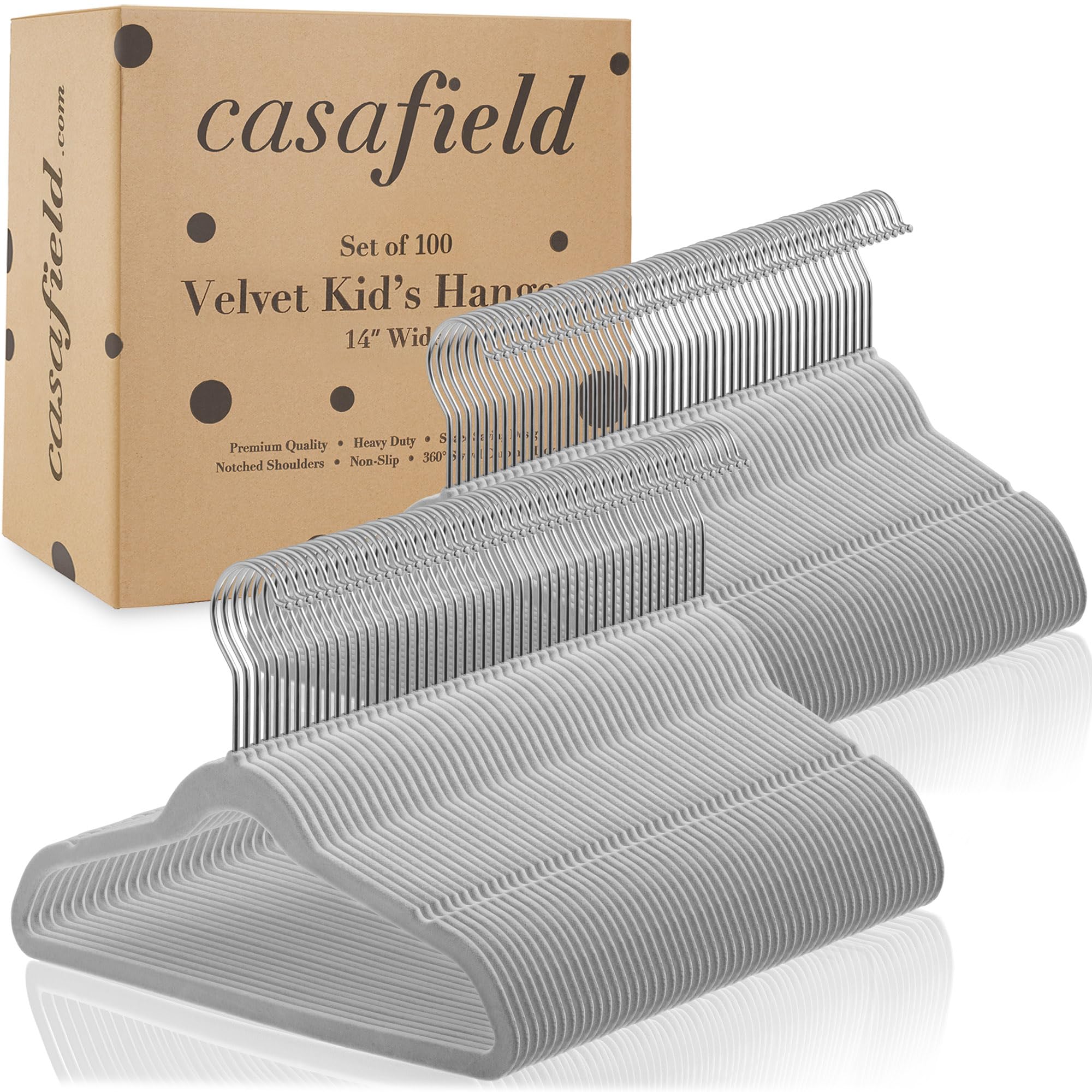 Casafield 100 Velvet Kid'S Hangers - 14'' Size For Children'S Clothes - Gray