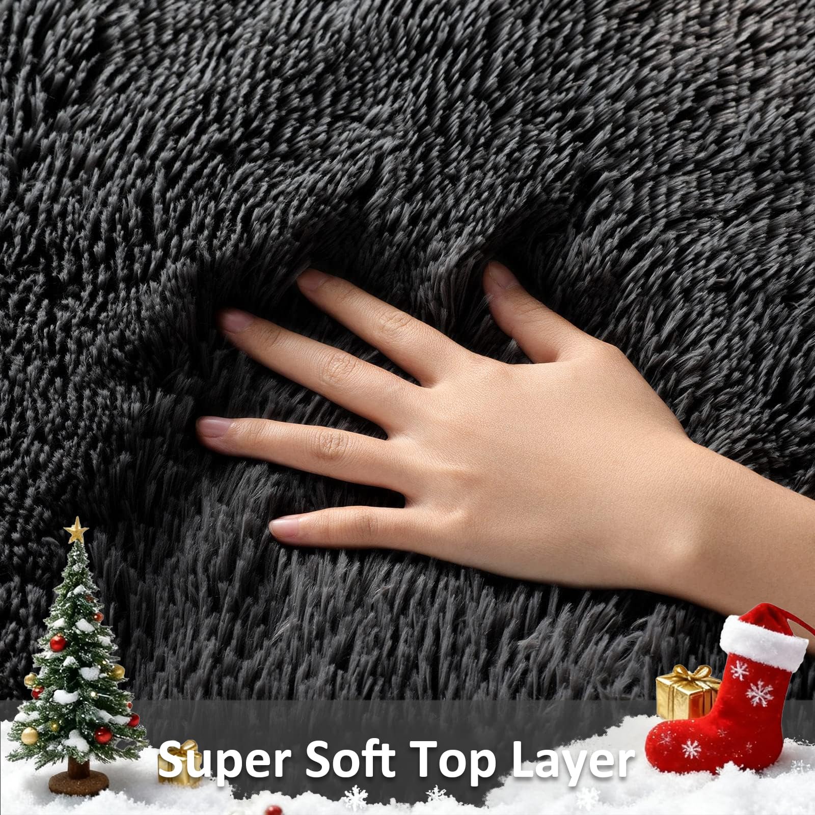 Ophanie Small Black Entryway Throw Rugs for Bedroom, 2x3 Mini Area Rug, Affordable Non Slip Fluffy Carpet, Fuzzy Soft Living Roo