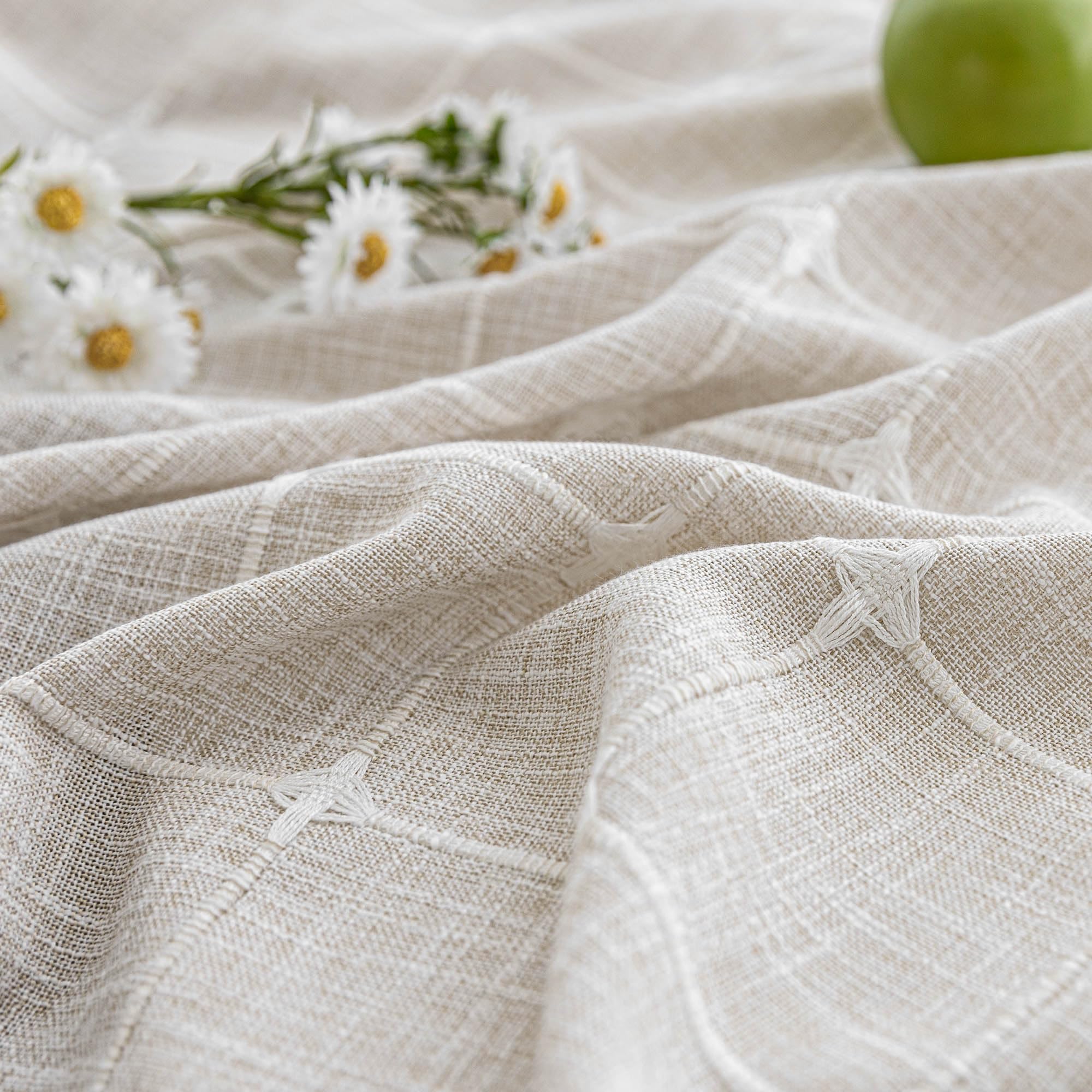 Farmhouse Shower Curtain With Snap-In Liner, No Hooks Needed,Boho Fabric Shower Curtains With Tassels For Rustic Neutral Bathroo