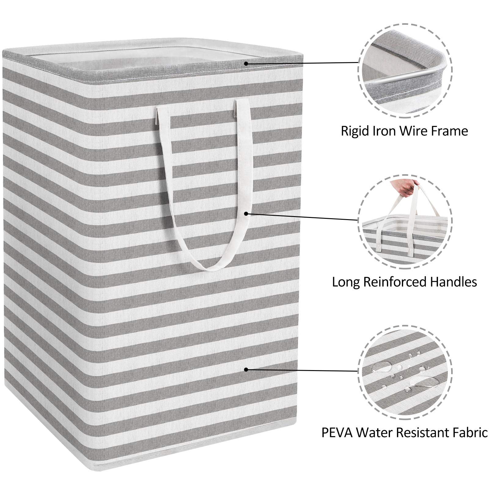 WISELIFE 2-Pack Laundry Hamper 75L Collapsible Large Laundry Baskets with Easy Carry Handles Freestanding Waterproof Clothes Hamper Storage Basket for Toys Clothes Organizer - 24.4'' (H)  Grey