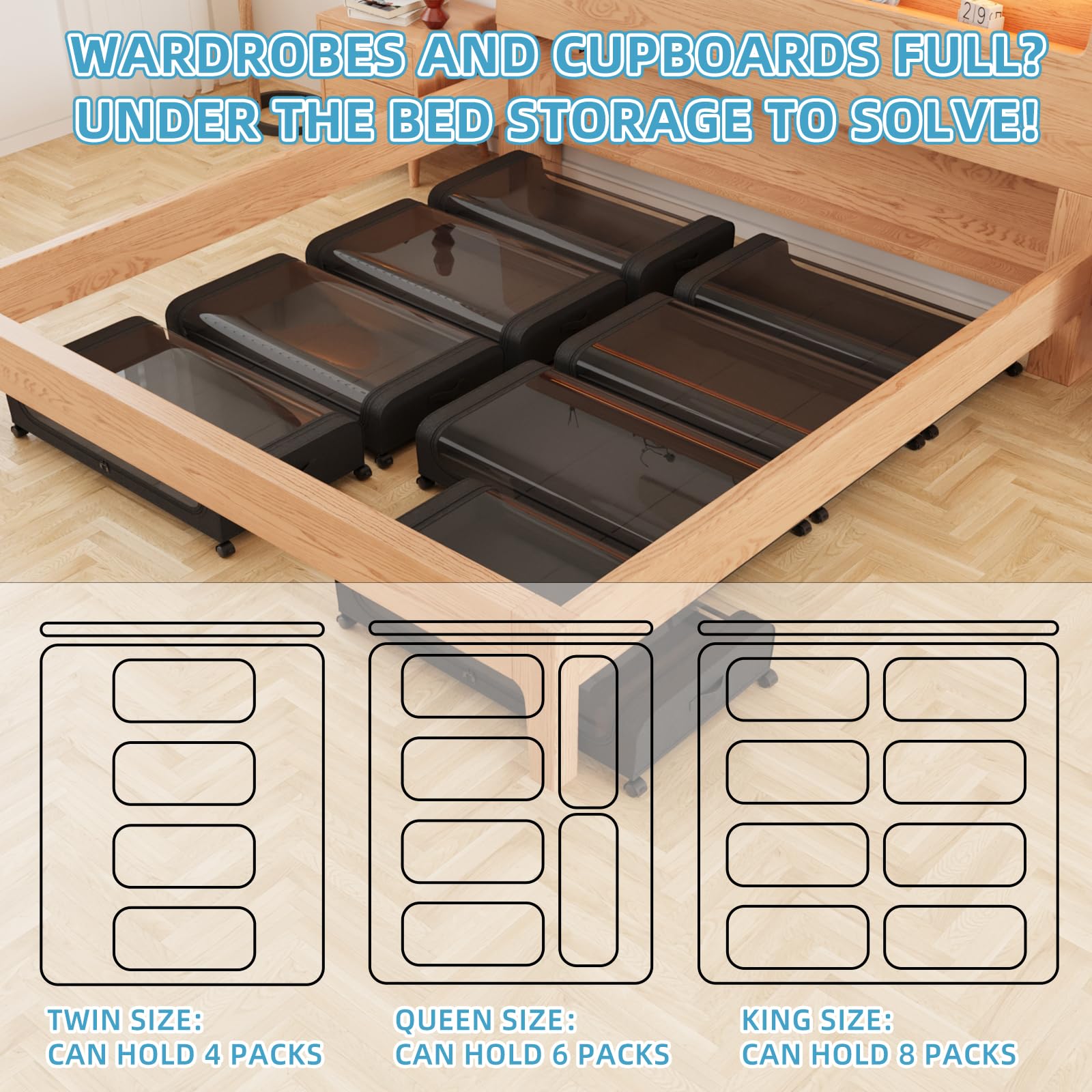 Uyokcnie Under Bed Storage Containers, Under Bed Shoe Storage With Wheels, Bedroom Storage Organization with Handles, Under Bed