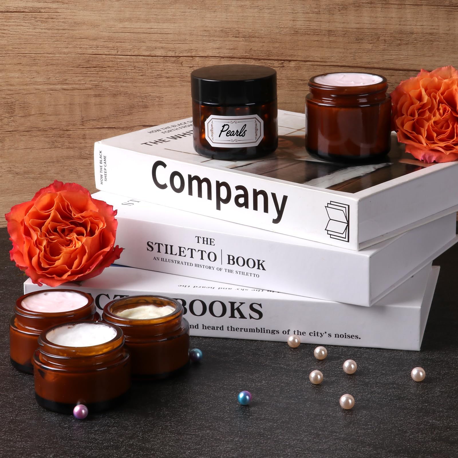 15 Pack 1 Oz Glass Jars With Lids, Amber Cosmetic Jars With Inner Liners And Black Lids, Lotion Jars, Candle Making Jars For Lot