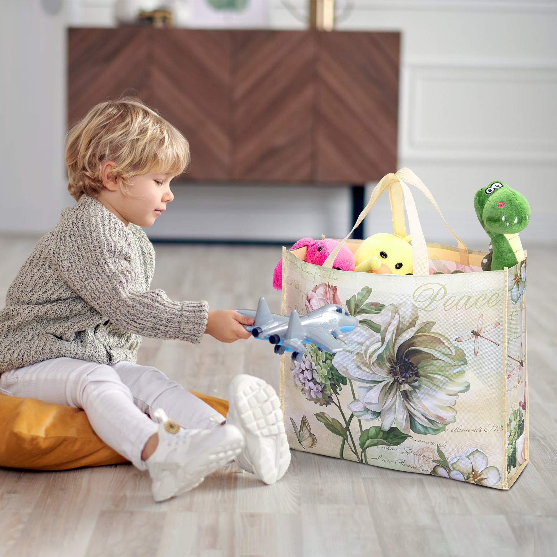 Nymphfable 6 Pack Grocery Bags Reusable Butterfly Dragonfly Peony Shopping Bags Washable Foldable Tote Bag 50Lbs